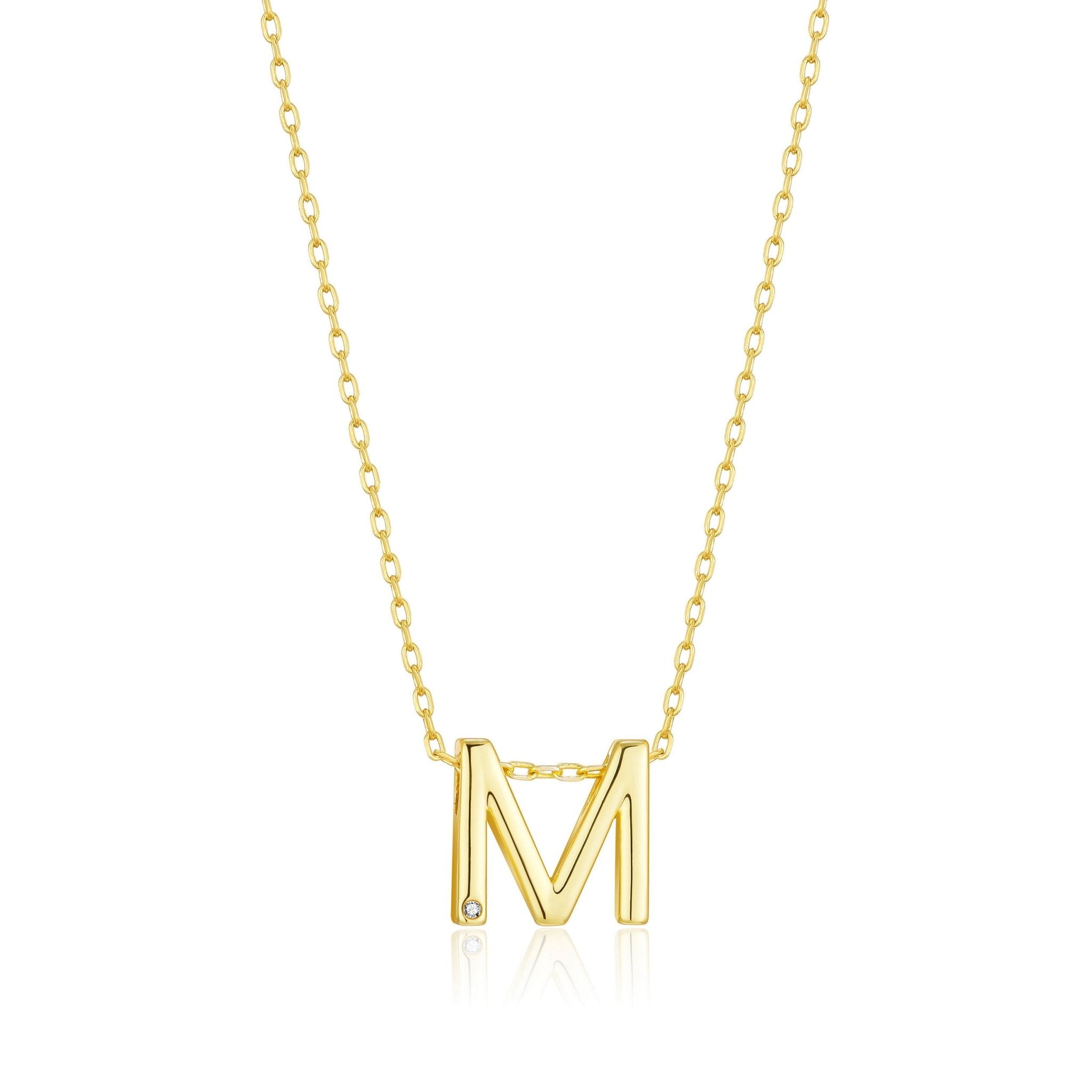 Gold Plated Initial Necklace Letter M Created with Zircondia® Crystals