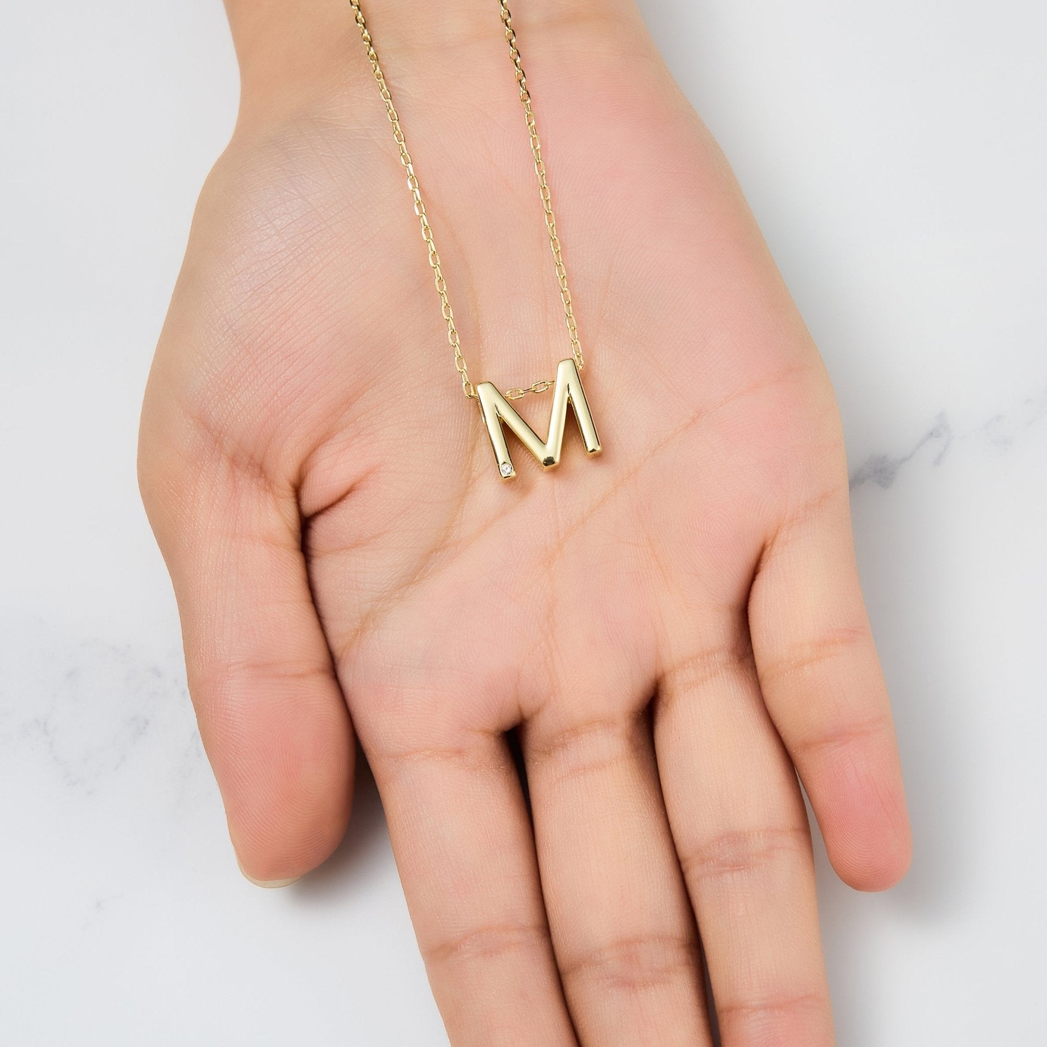 Gold Plated Initial Necklace Letter M Created with Zircondia® Crystals