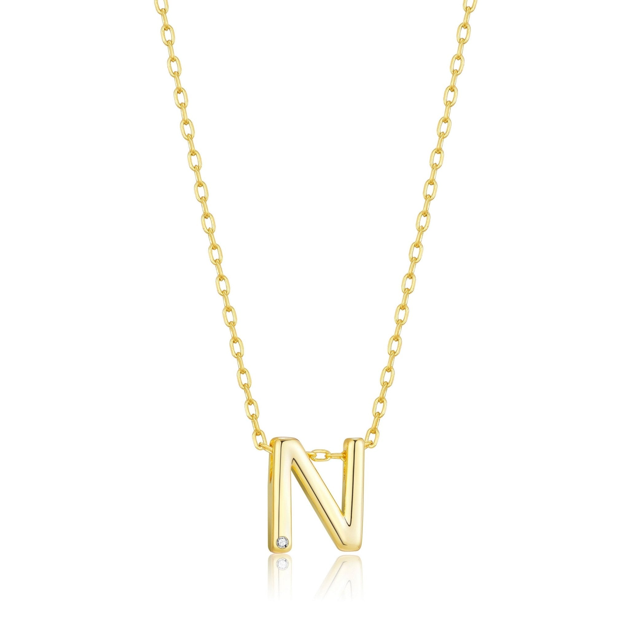 Gold Plated Initial Necklace Letter N Created with Zircondia® Crystals