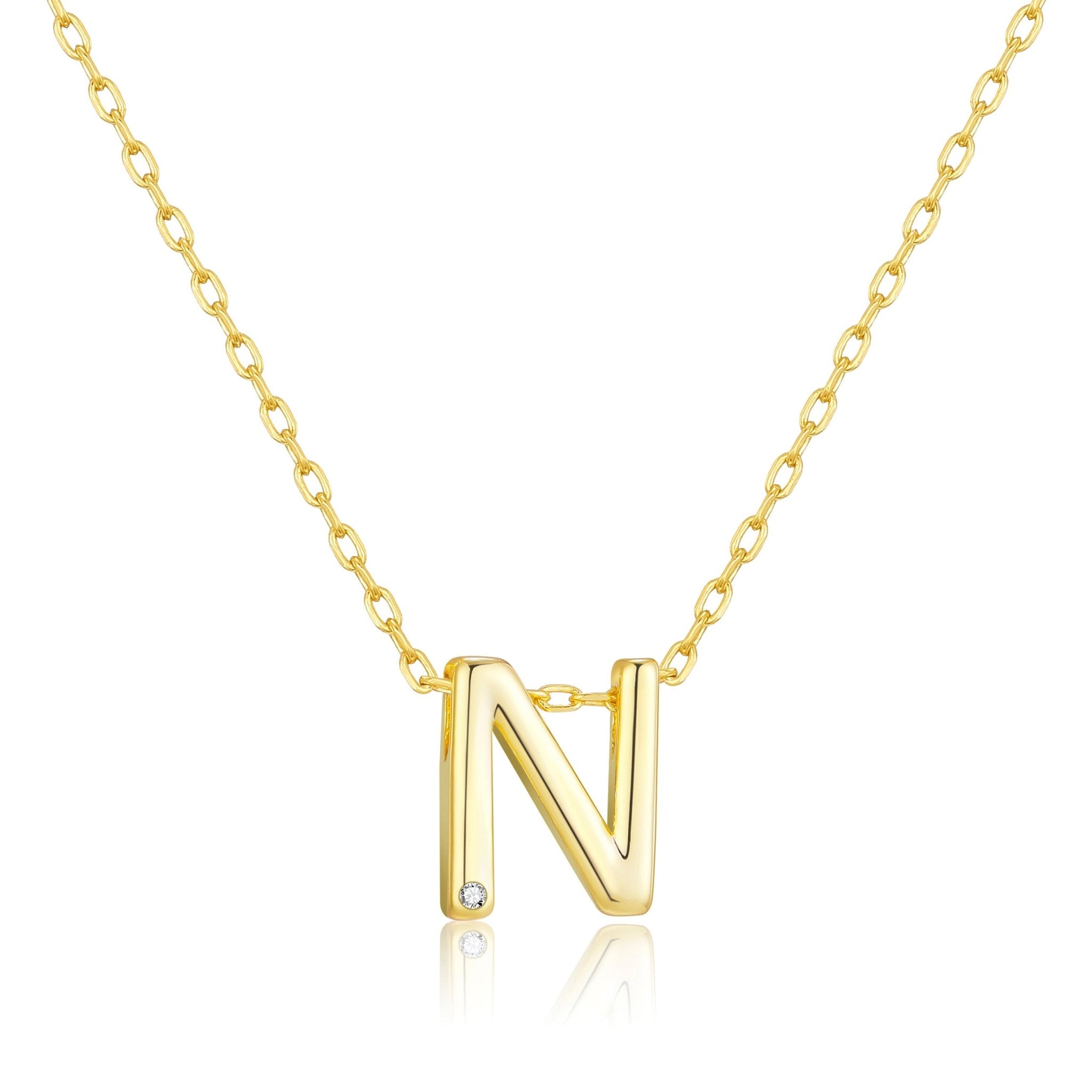 Gold Plated Initial Necklace Letter N Created with Zircondia® Crystals