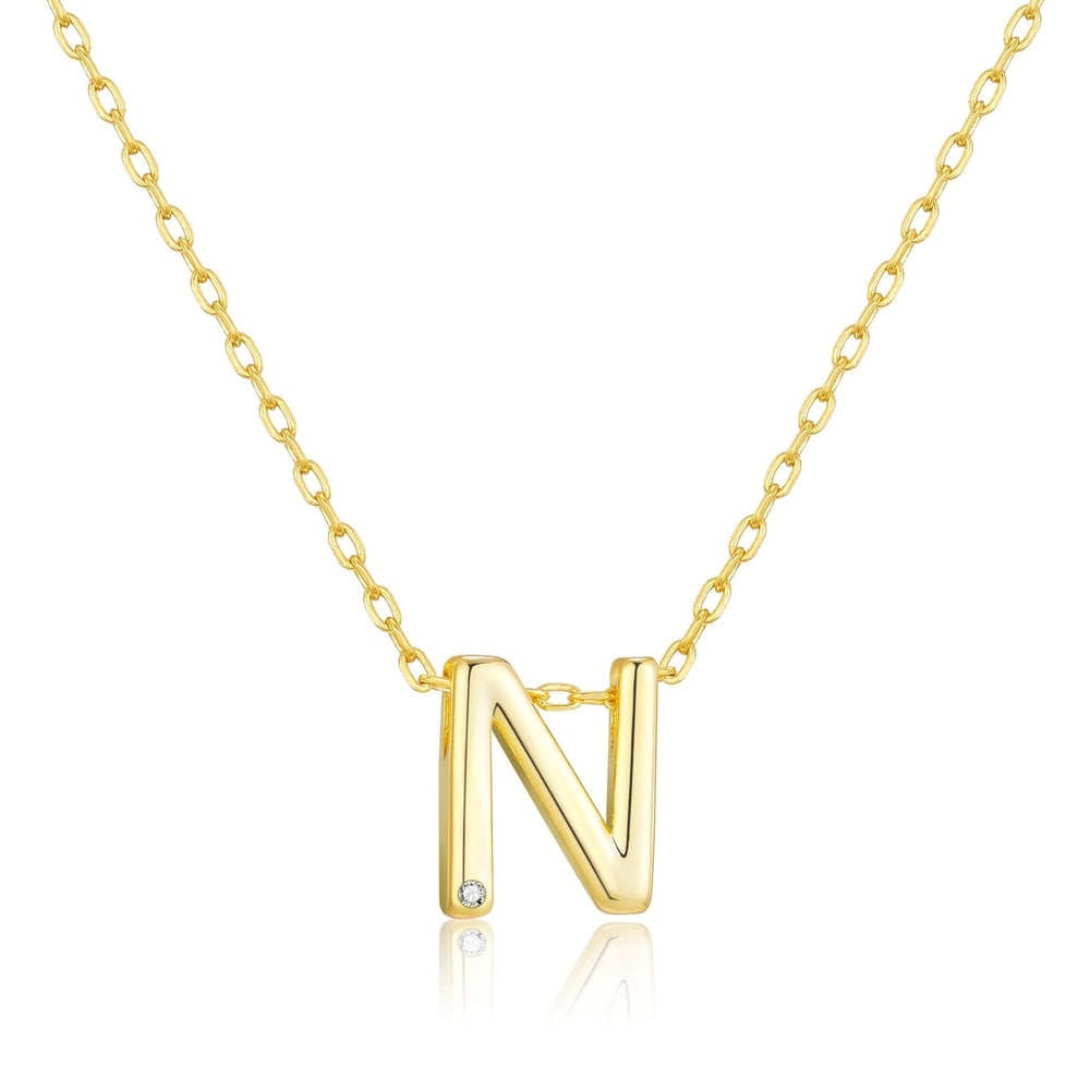 Gold Plated Initial Necklace Letter N Created with Zircondia® Crystals
