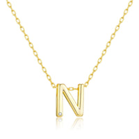 Gold Plated Initial Necklace Letter N Created with Zircondia® Crystals