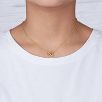 Gold Plated Initial Necklace Letter N Created with Zircondia® Crystals