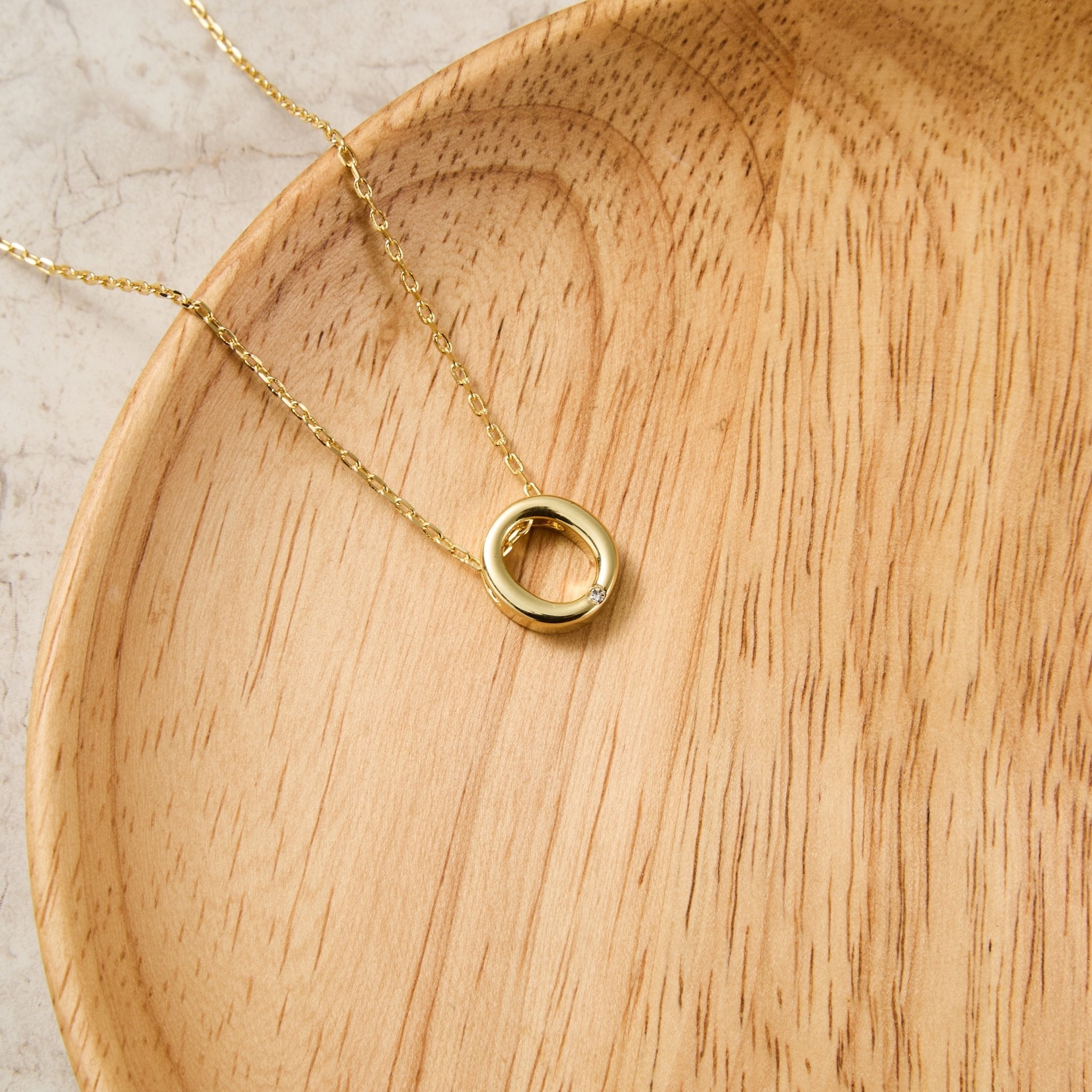 Gold Plated Initial Necklace Letter O Created with Zircondia® Crystals