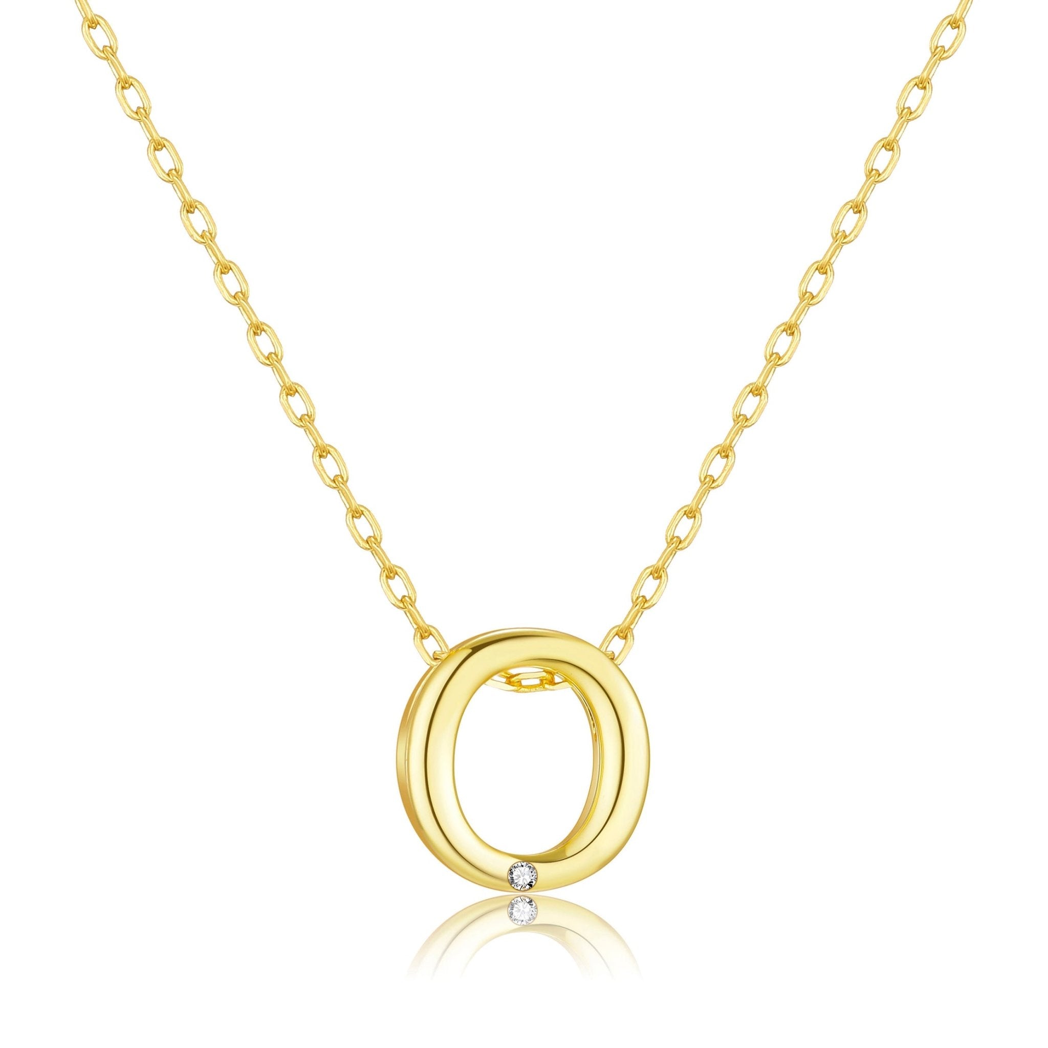 Gold Plated Initial Necklace Letter O Created with Zircondia® Crystals