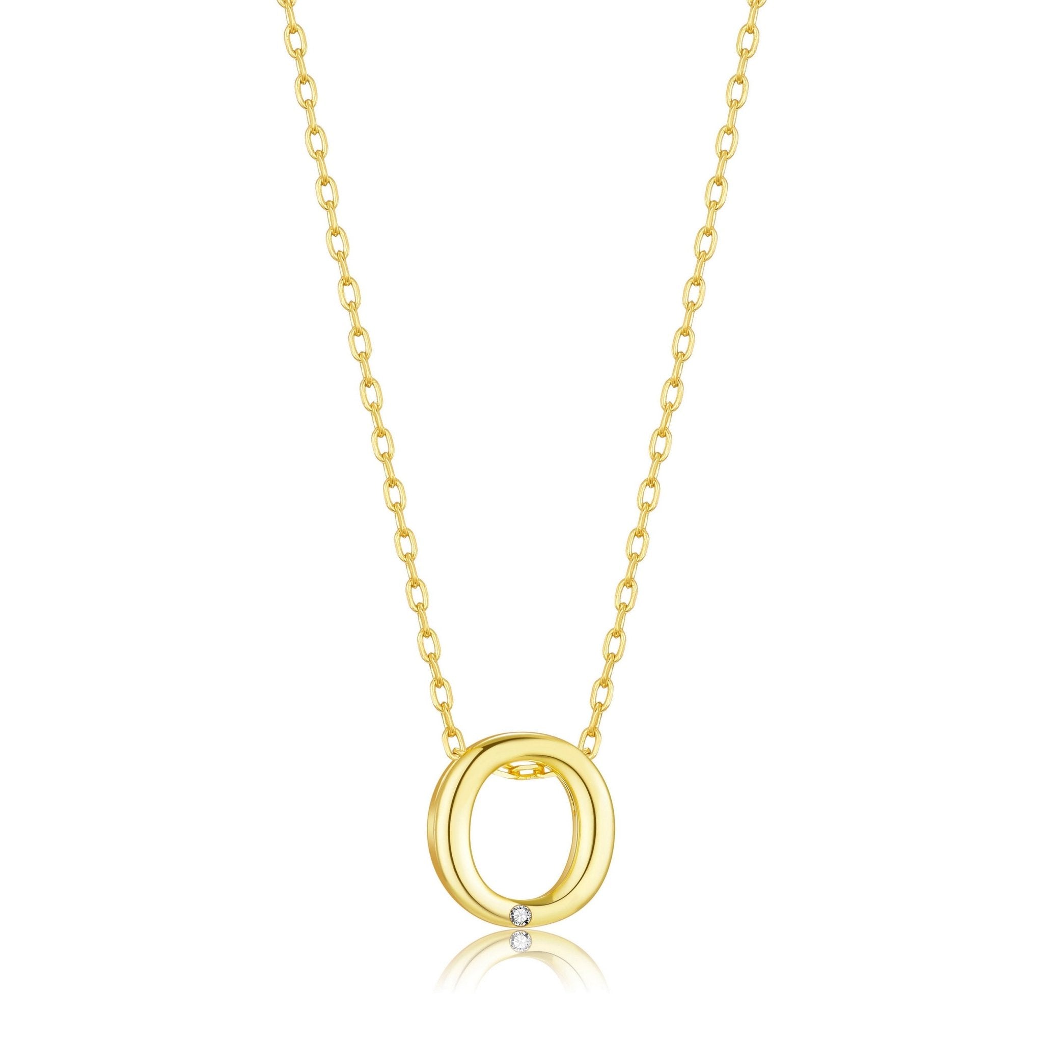 Gold Plated Initial Necklace Letter O Created with Zircondia® Crystals