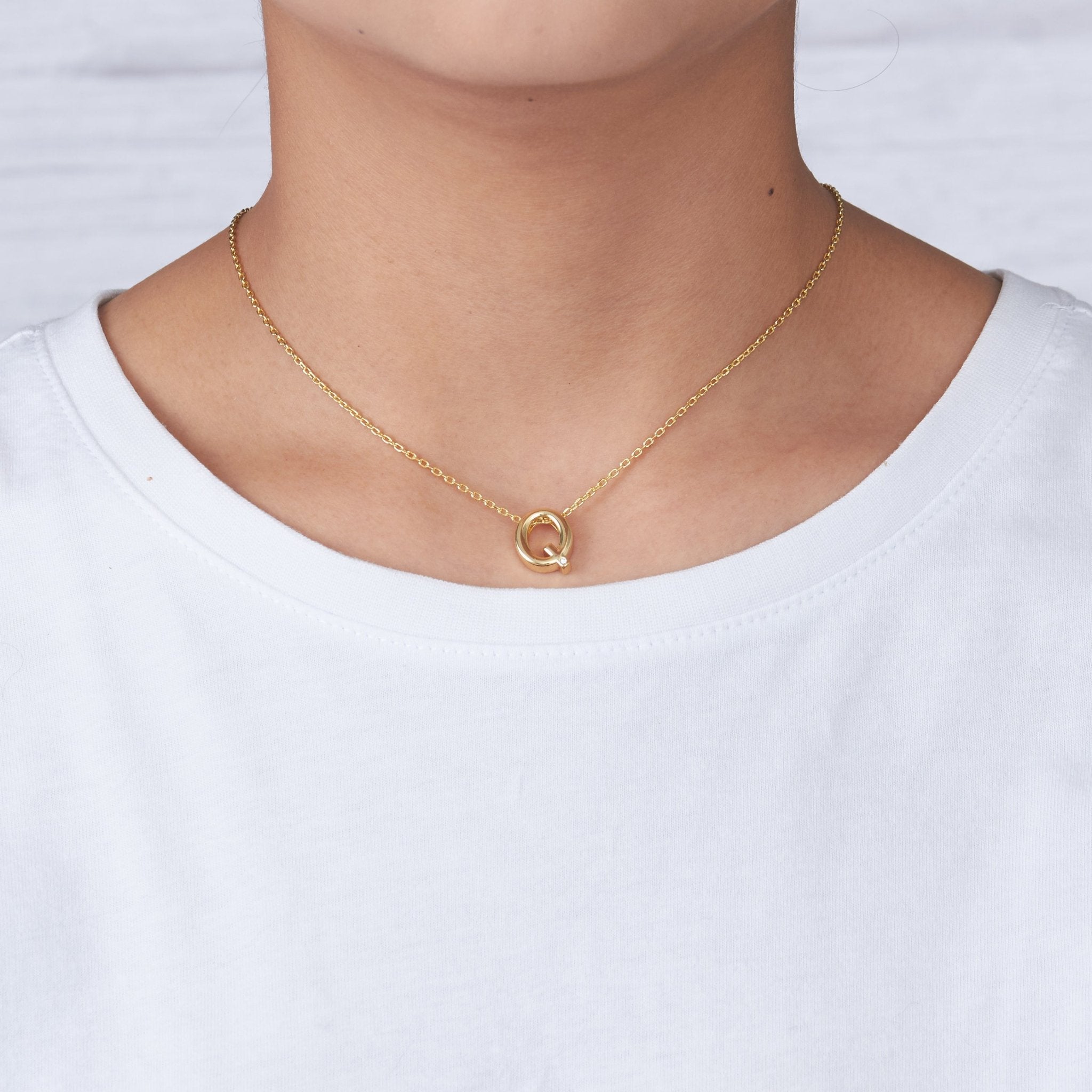 Gold Plated Initial Necklace Letter Q Created with Zircondia® Crystals