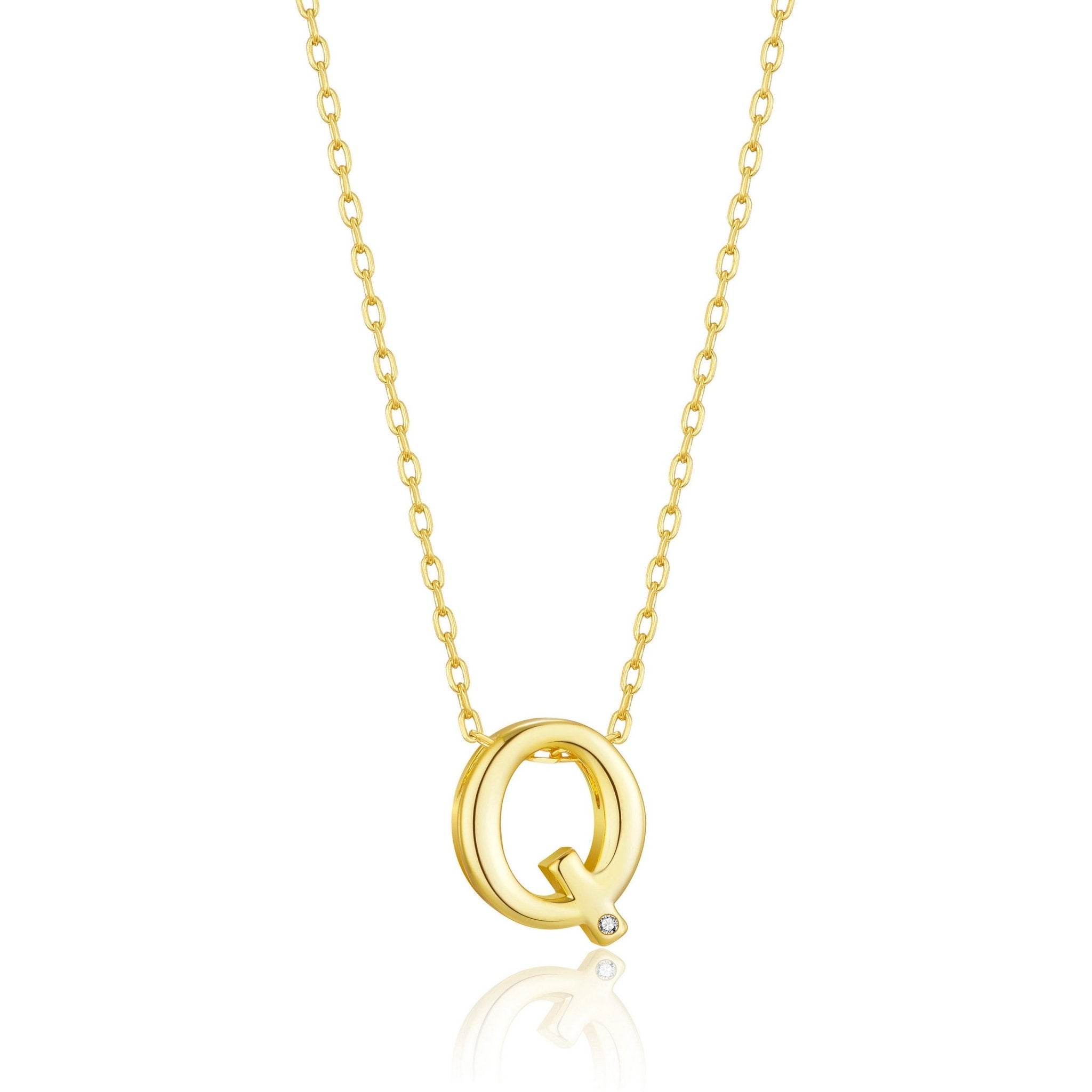 Gold Plated Initial Necklace Letter Q Created with Zircondia® Crystals