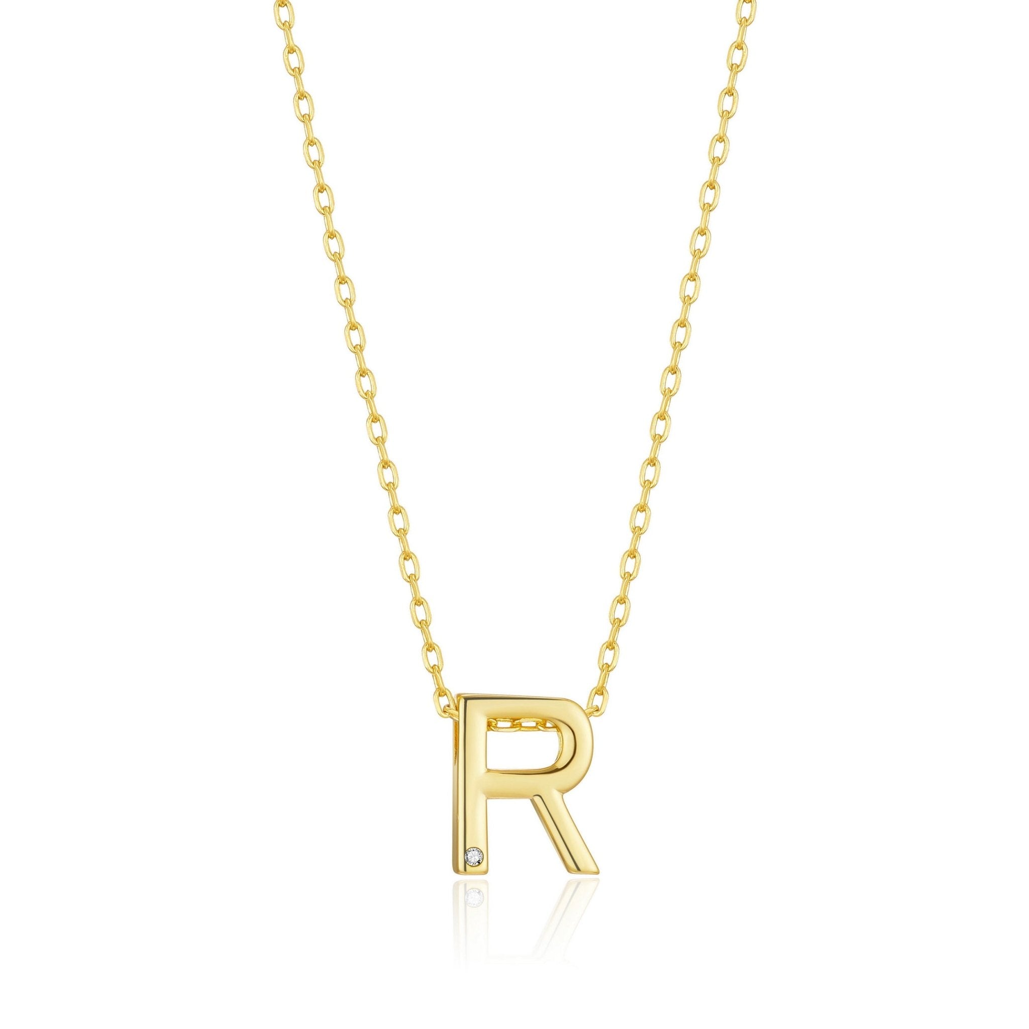 Gold Plated Initial Necklace Letter R Created with Zircondia® Crystals