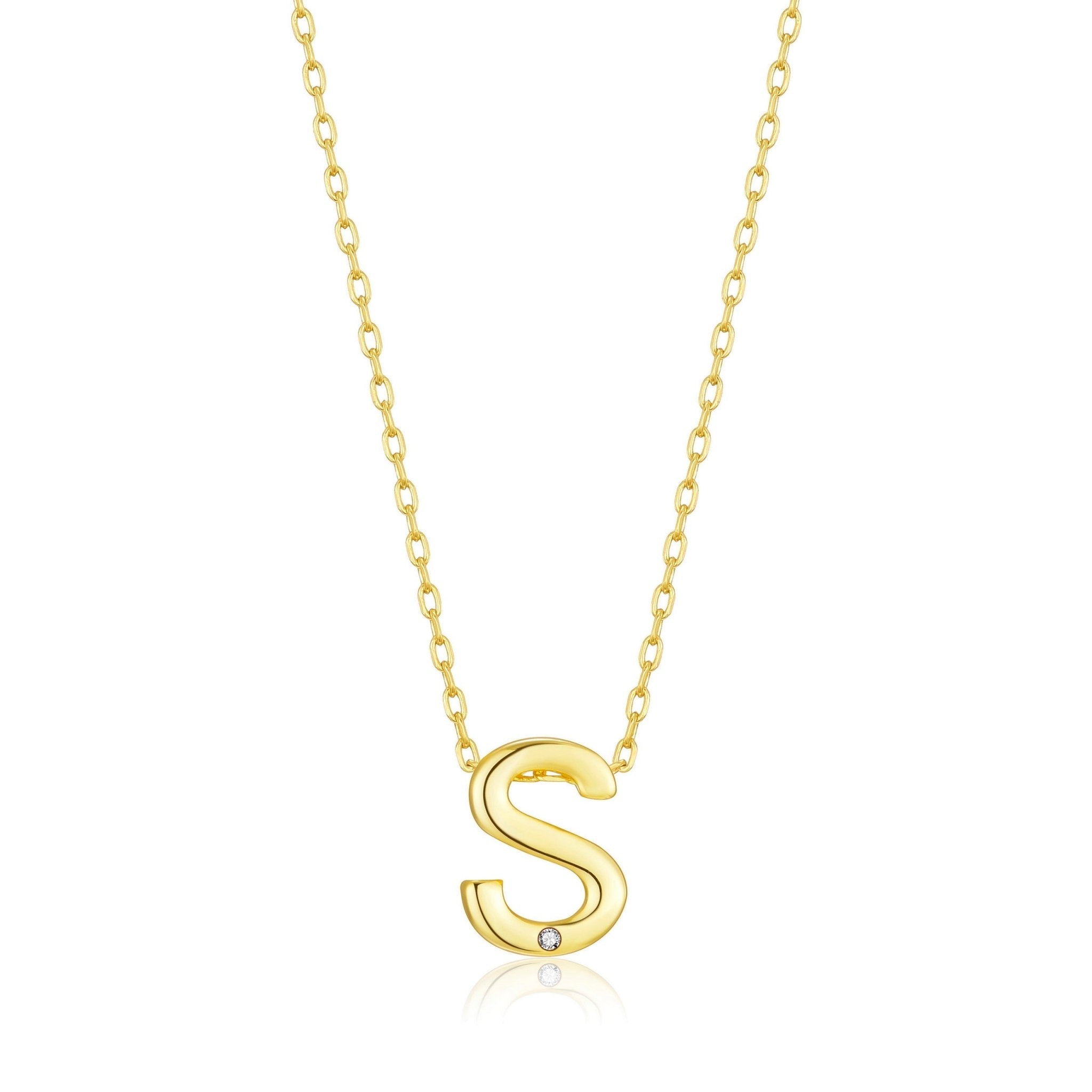 Gold Plated Initial Necklace Letter S Created with Zircondia® Crystals