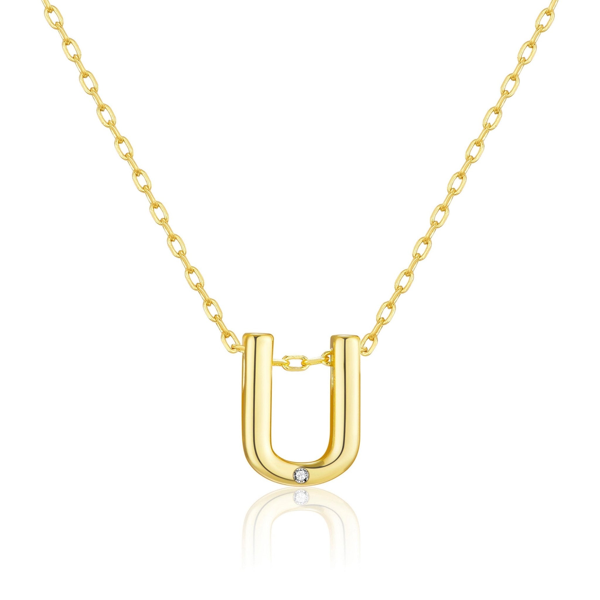 Gold Plated Initial Necklace Letter U Created with Zircondia® Crystals