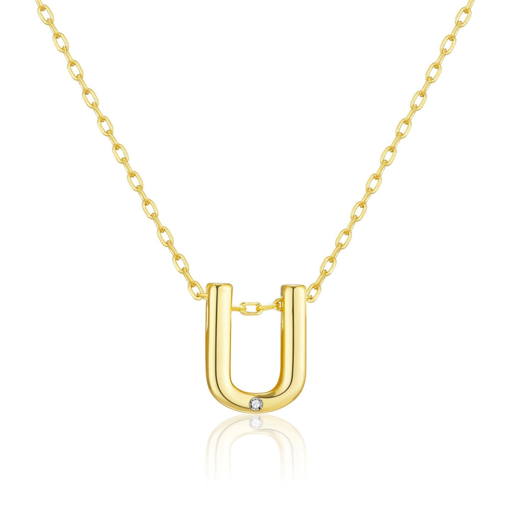 Gold Plated Initial Necklace Letter U Created with Zircondia® Crystals