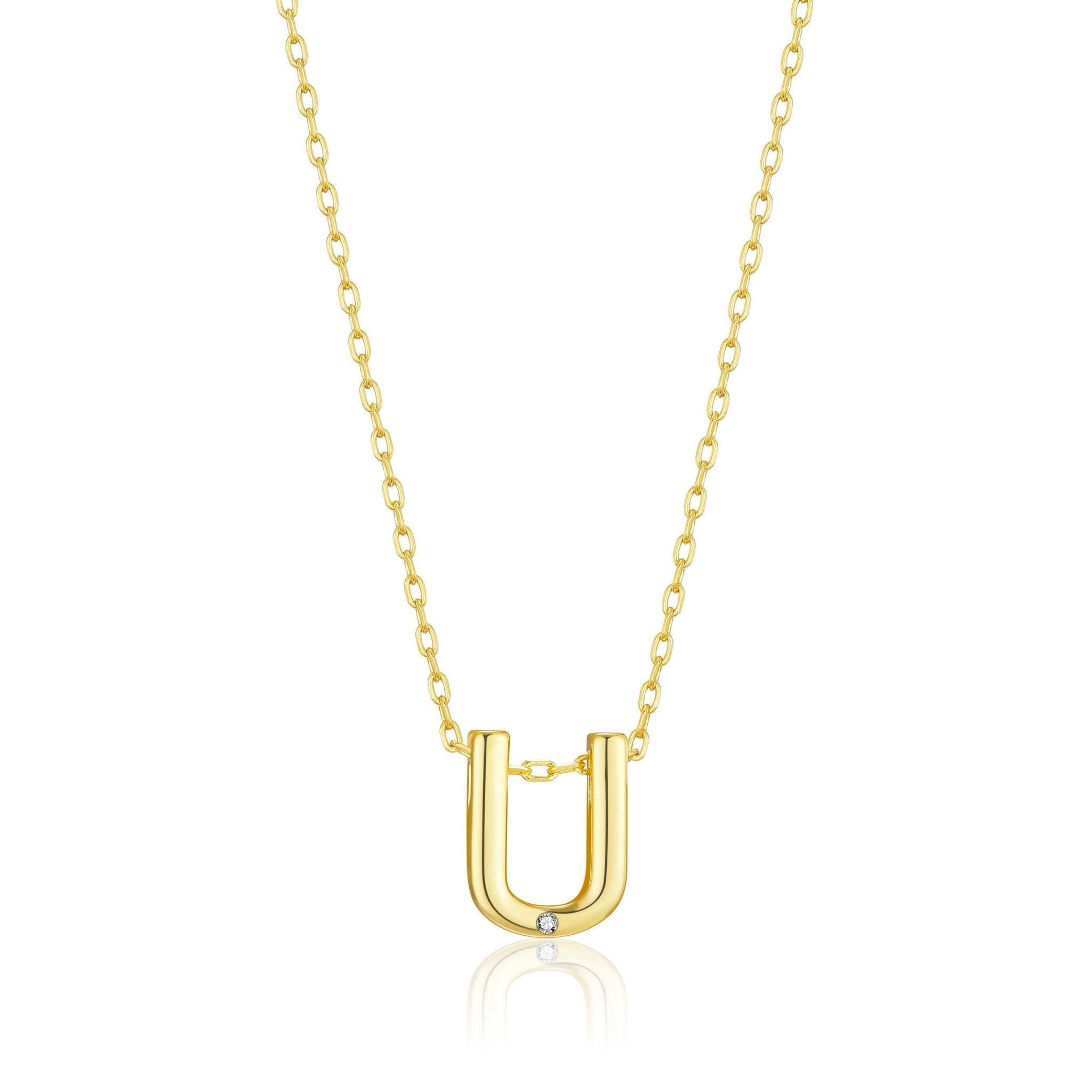 Gold Plated Initial Necklace Letter U Created with Zircondia® Crystals