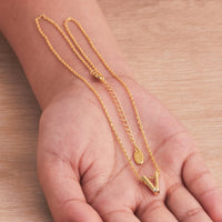 Gold Plated Initial Necklace Letter V Created with Zircondia® Crystals