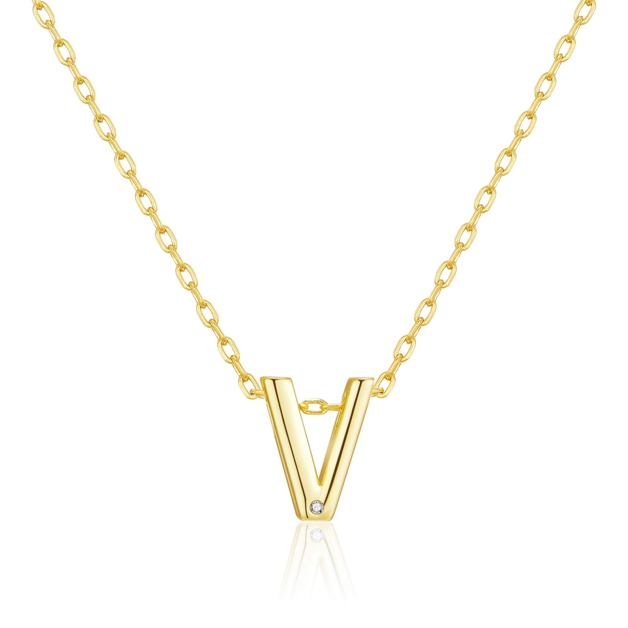 Gold Plated Initial Necklace Letter V Created with Zircondia® Crystals