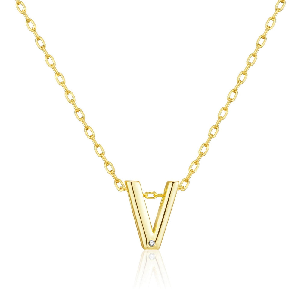 Gold Plated Initial Necklace Letter V Created with Zircondia® Crystals