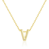 Gold Plated Initial Necklace Letter V Created with Zircondia® Crystals