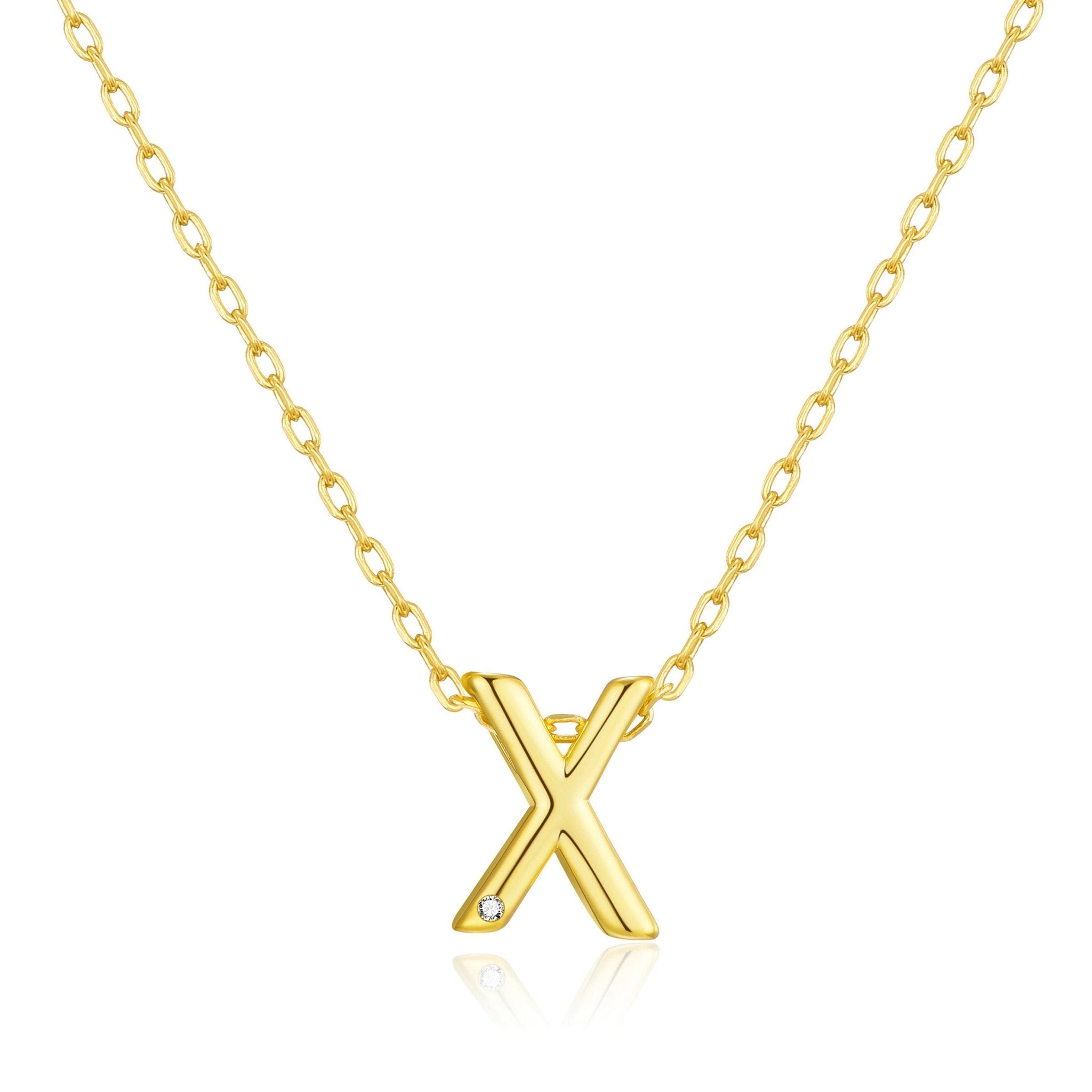 Gold Plated Initial Necklace Letter X Created with Zircondia® Crystals