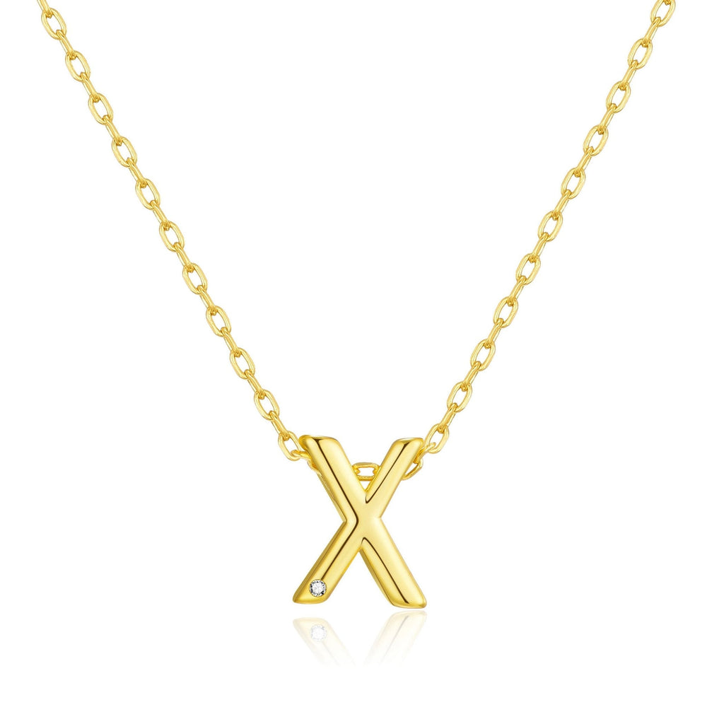 Gold Plated Initial Necklace Letter X Created with Zircondia® Crystals