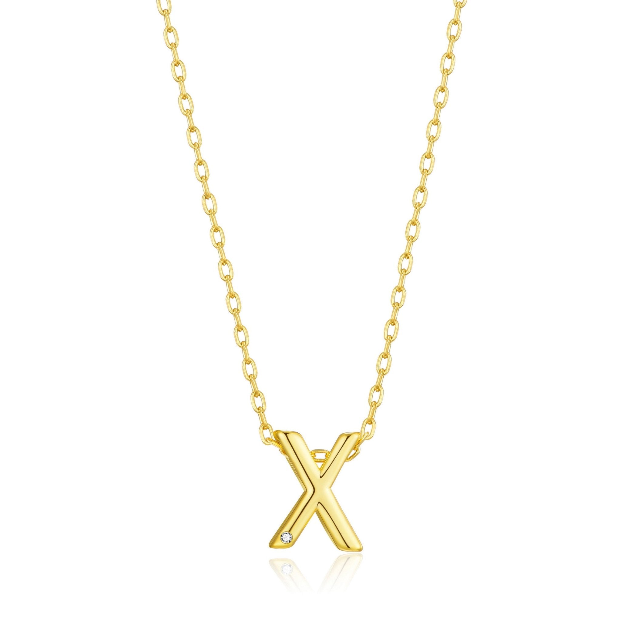 Gold Plated Initial Necklace Letter X Created with Zircondia® Crystals