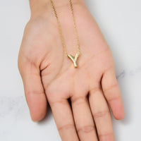 Gold Plated Initial Necklace Letter Y Created with Zircondia® Crystals