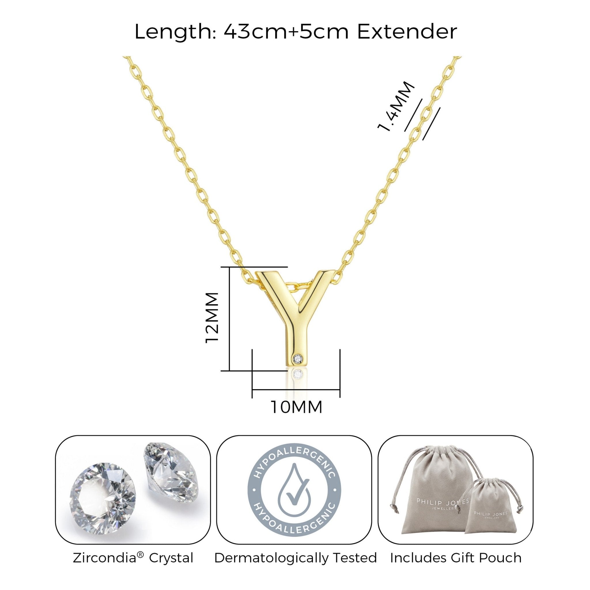Gold Plated Initial Necklace Letter Y Created with Zircondia® Crystals