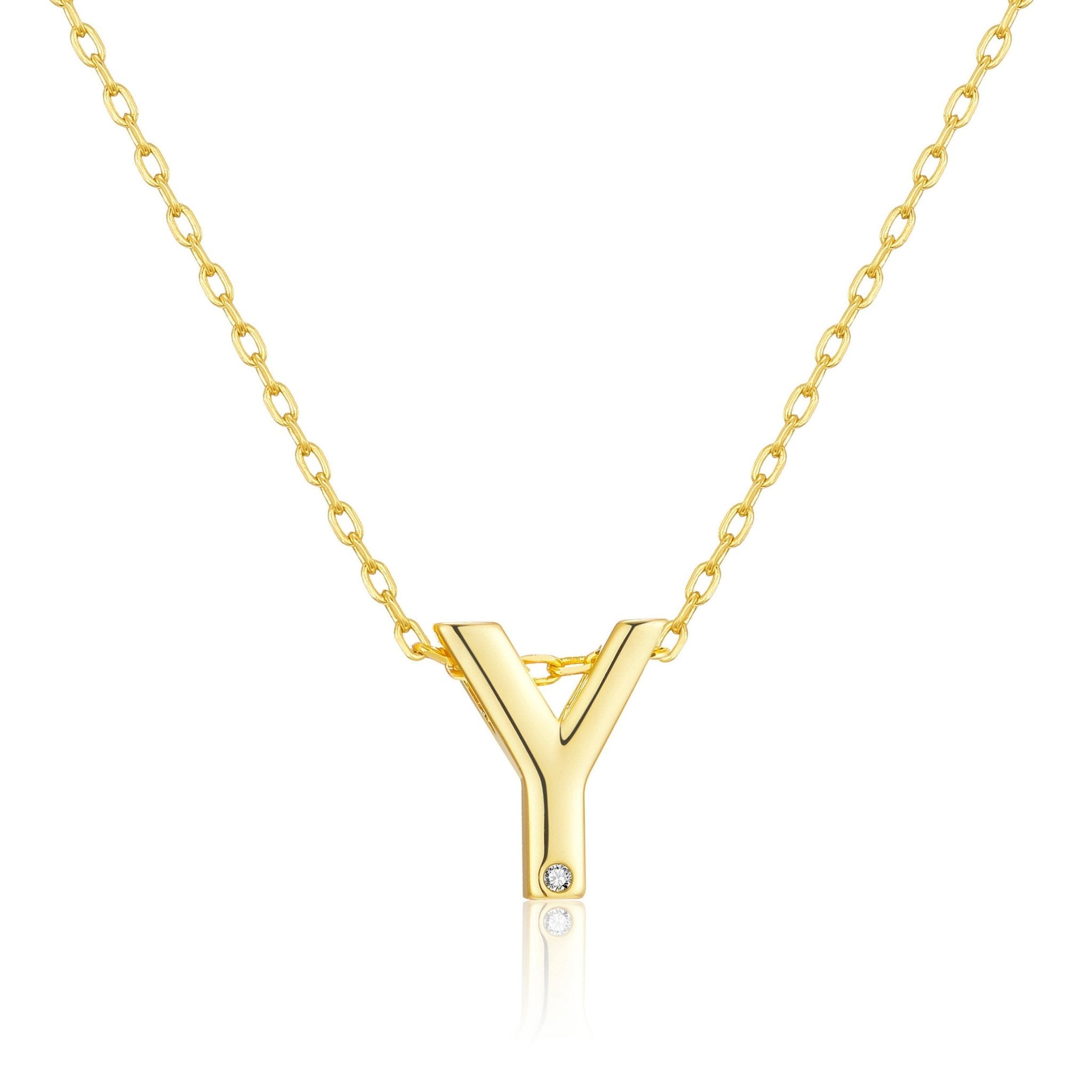 Gold Plated Initial Necklace Letter Y Created with Zircondia® Crystals