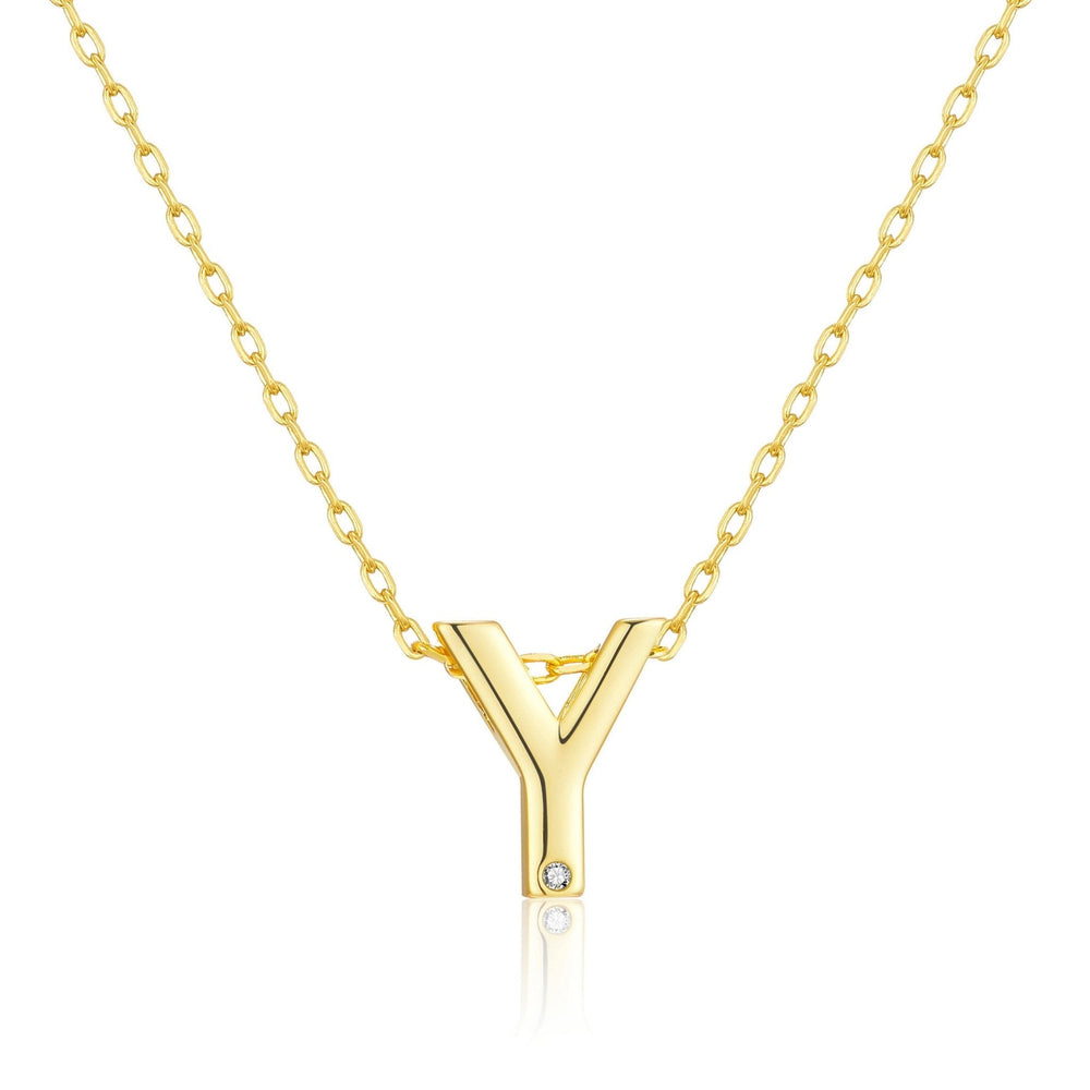 Gold Plated Initial Necklace Letter Y Created with Zircondia® Crystals