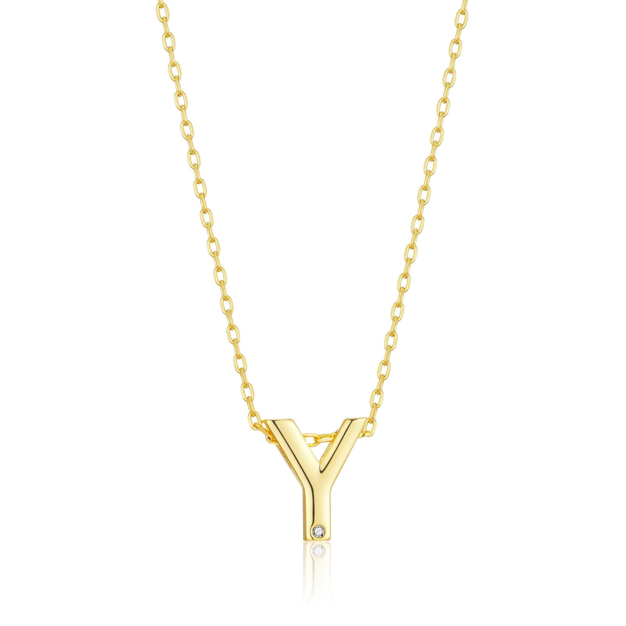 Gold Plated Initial Necklace Letter Y Created with Zircondia® Crystals