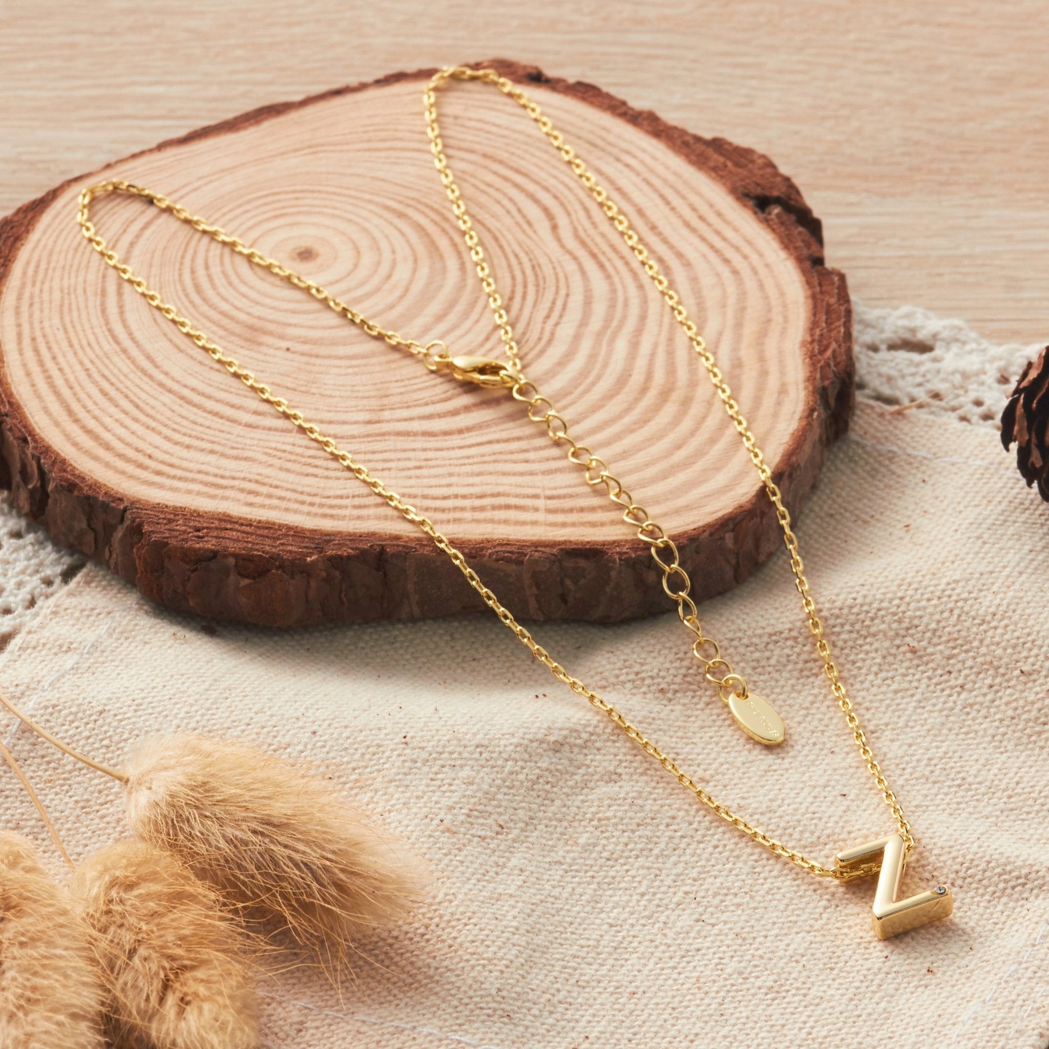 Gold Plated Initial Necklace Letter Z Created with Zircondia® Crystals