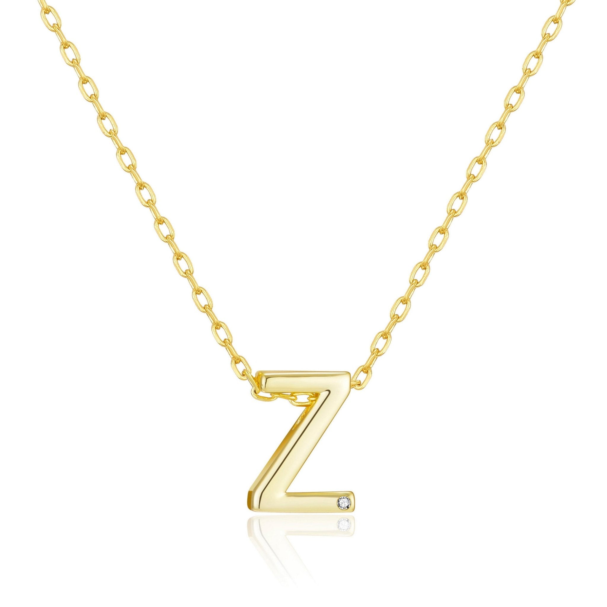 Gold Plated Initial Necklace Letter Z Created with Zircondia® Crystals