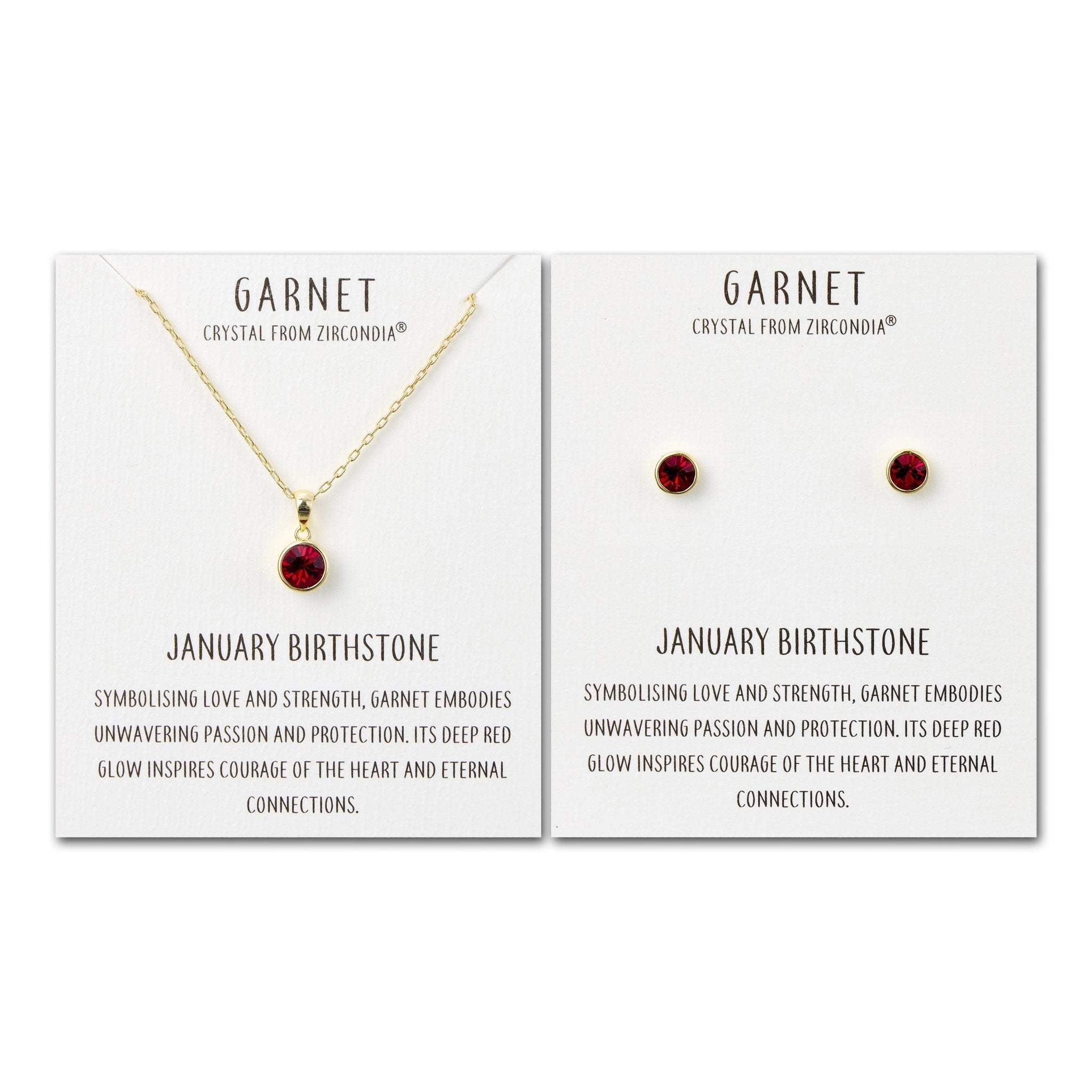 Gold Plated January (Garnet) Birthstone Necklace & Earrings Set Created with Zircondia® Crystals