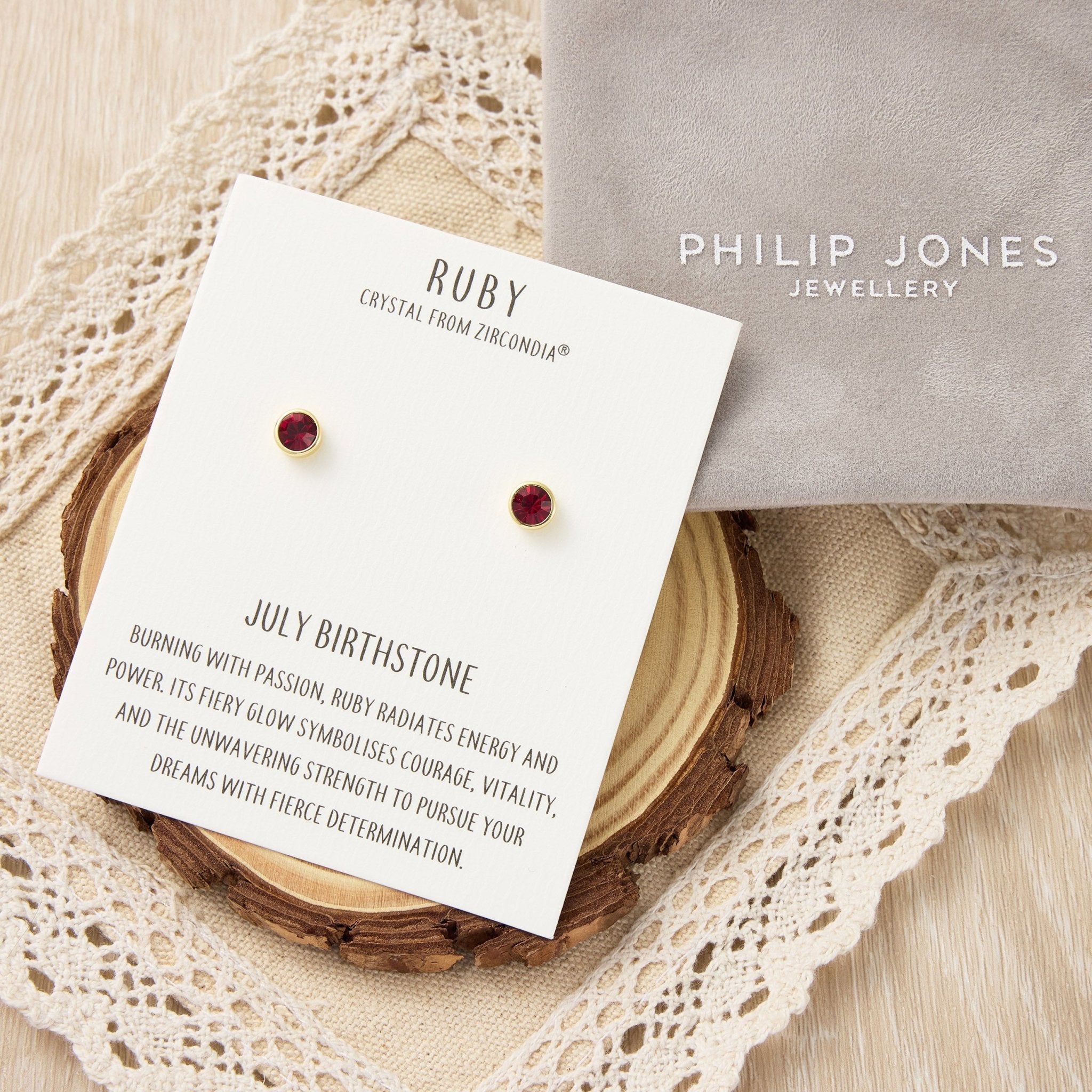 Gold Plated July (Ruby) Birthstone Earrings Created with Zircondia® Crystals