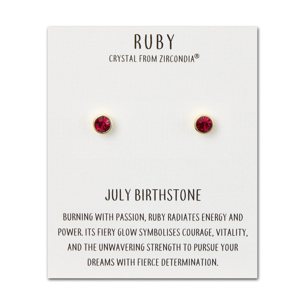 Gold Plated July (Ruby) Birthstone Earrings Created with Zircondia® Crystals