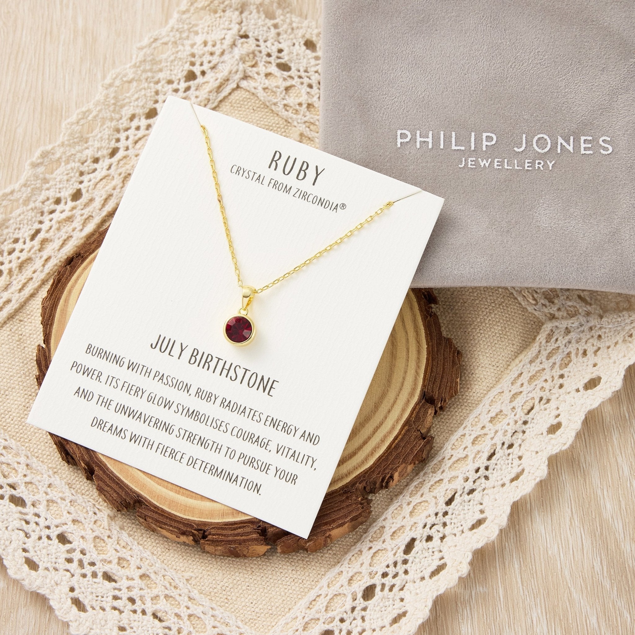 Gold Plated July (Ruby) Birthstone Necklace Created with Zircondia® Crystals
