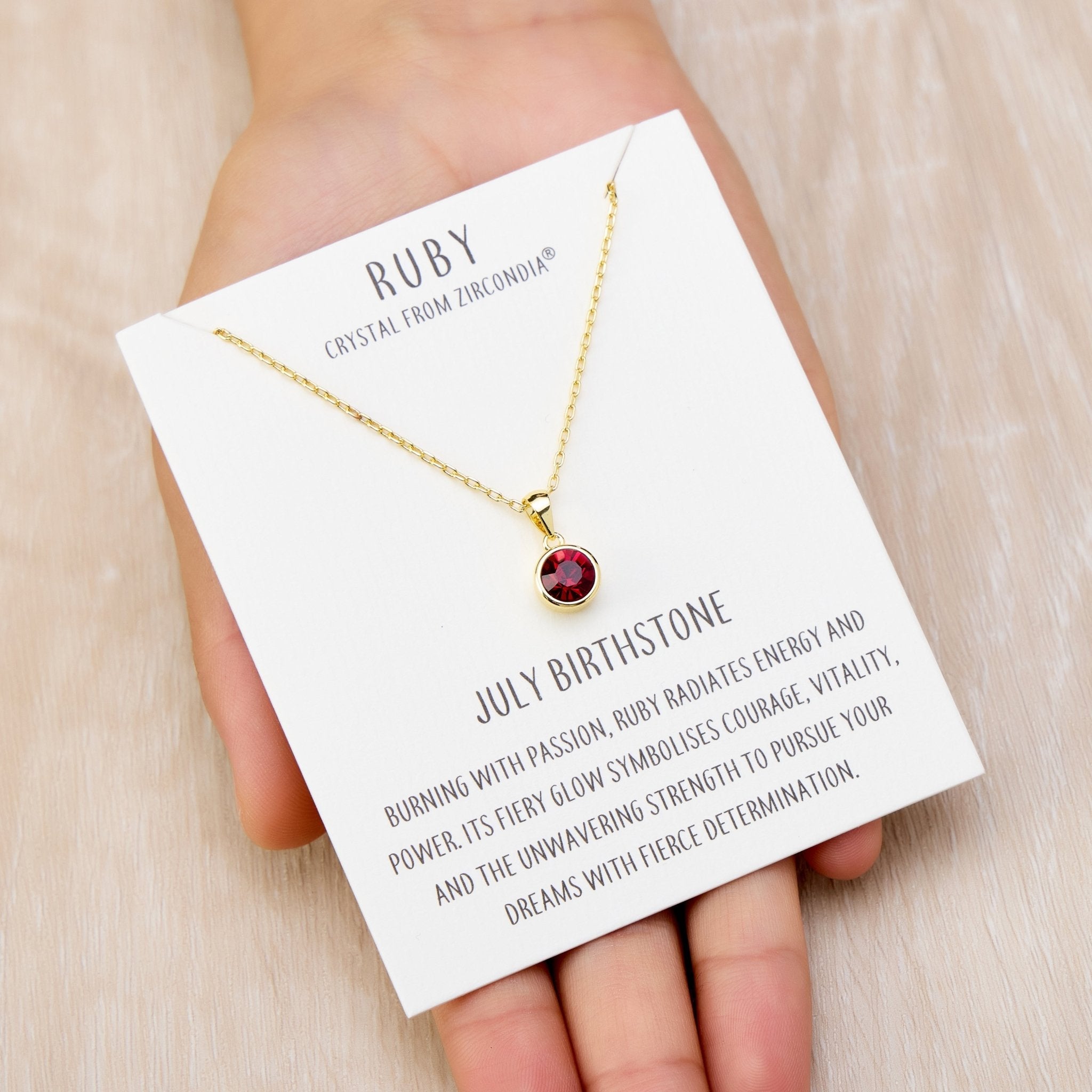 Gold Plated July (Ruby) Birthstone Necklace Created with Zircondia® Crystals