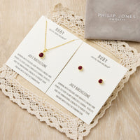 Gold Plated July (Ruby) Birthstone Necklace & Earrings Set Created with Zircondia® Crystals
