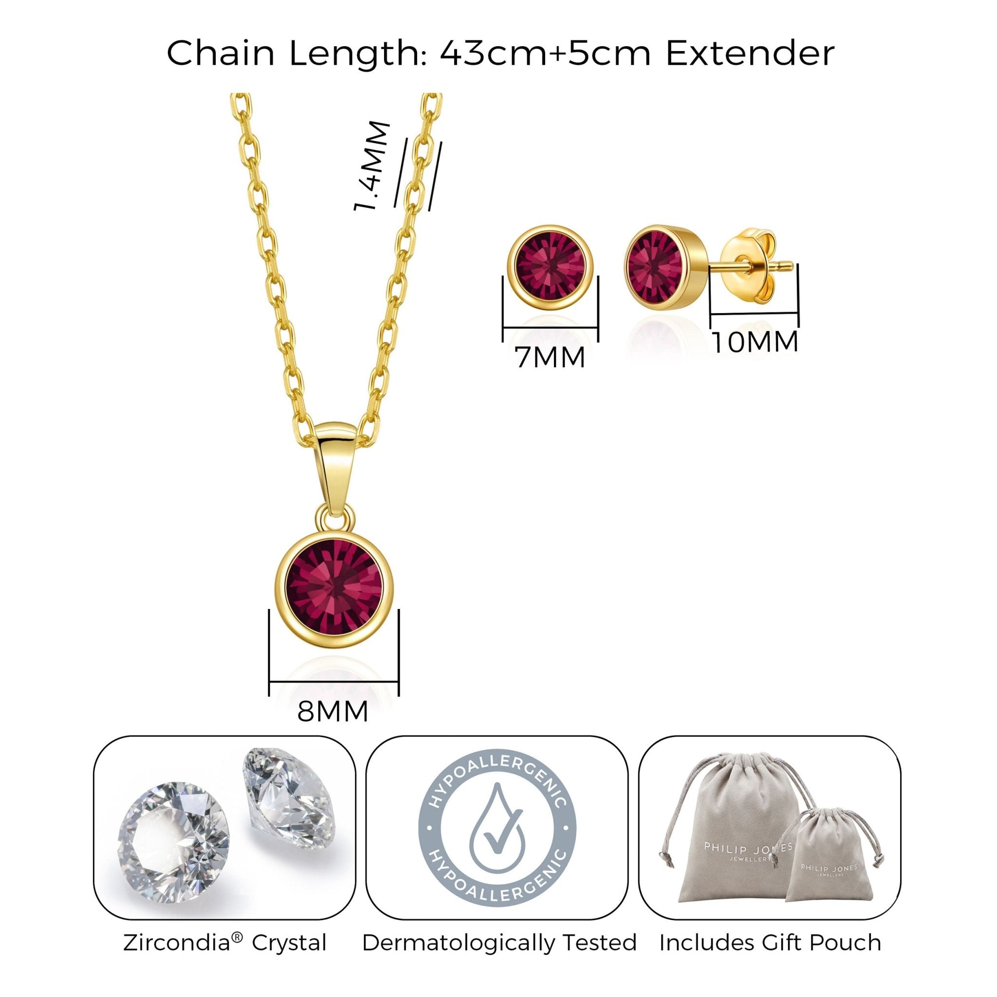 Gold Plated July (Ruby) Birthstone Necklace & Earrings Set Created with Zircondia® Crystals