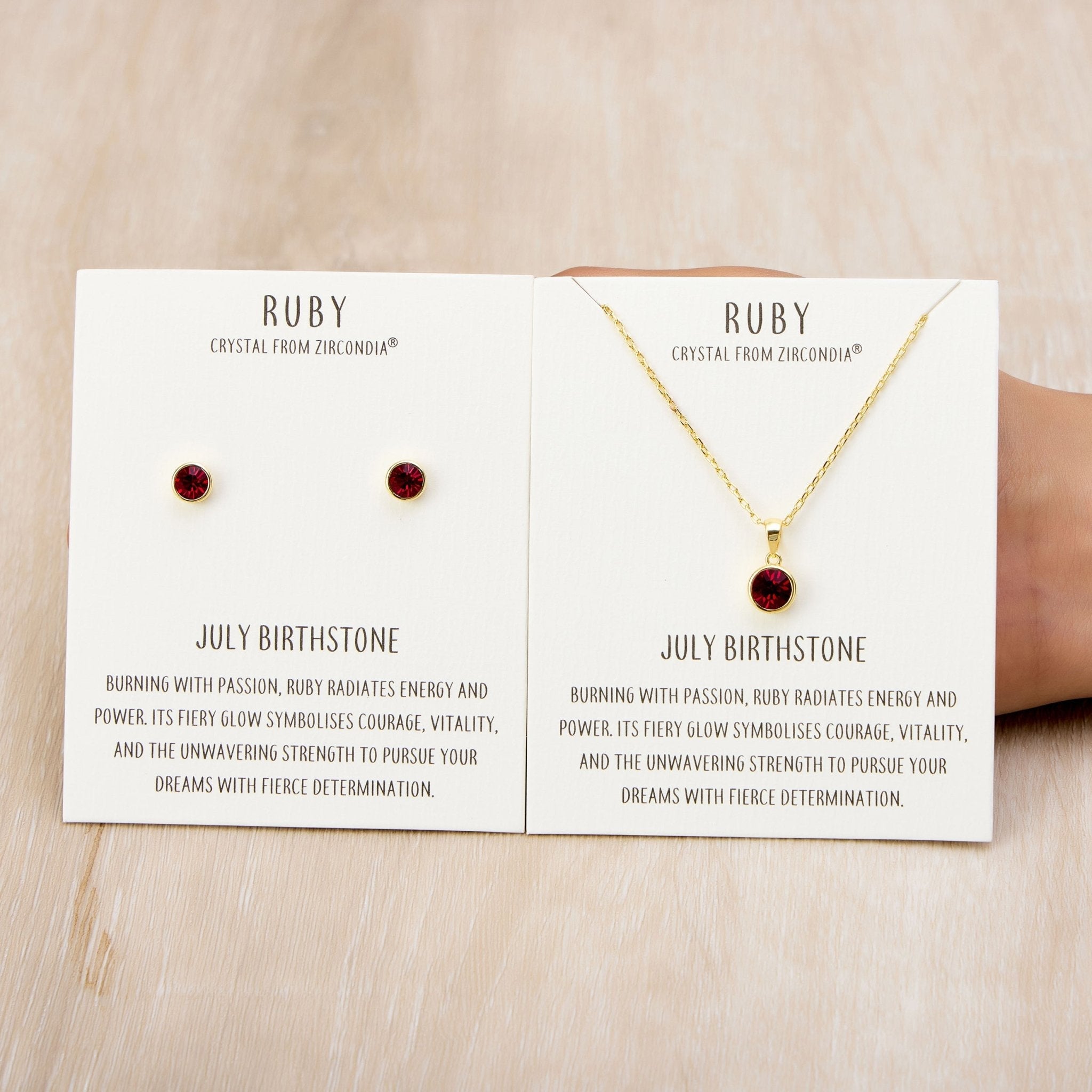 Gold Plated July (Ruby) Birthstone Necklace & Earrings Set Created with Zircondia® Crystals