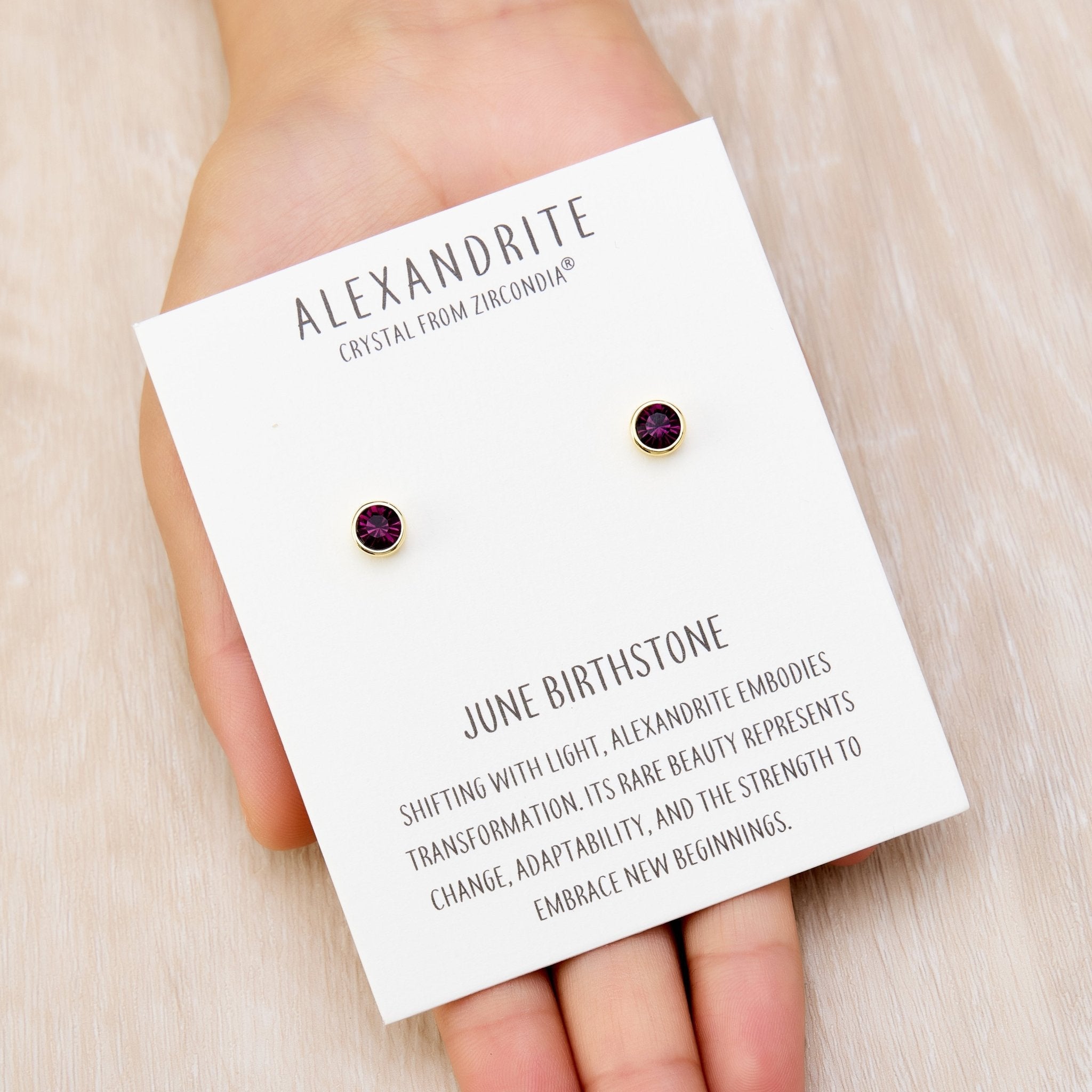 Gold Plated June (Alexandrite) Birthstone Earrings Created with Zircondia® Crystals