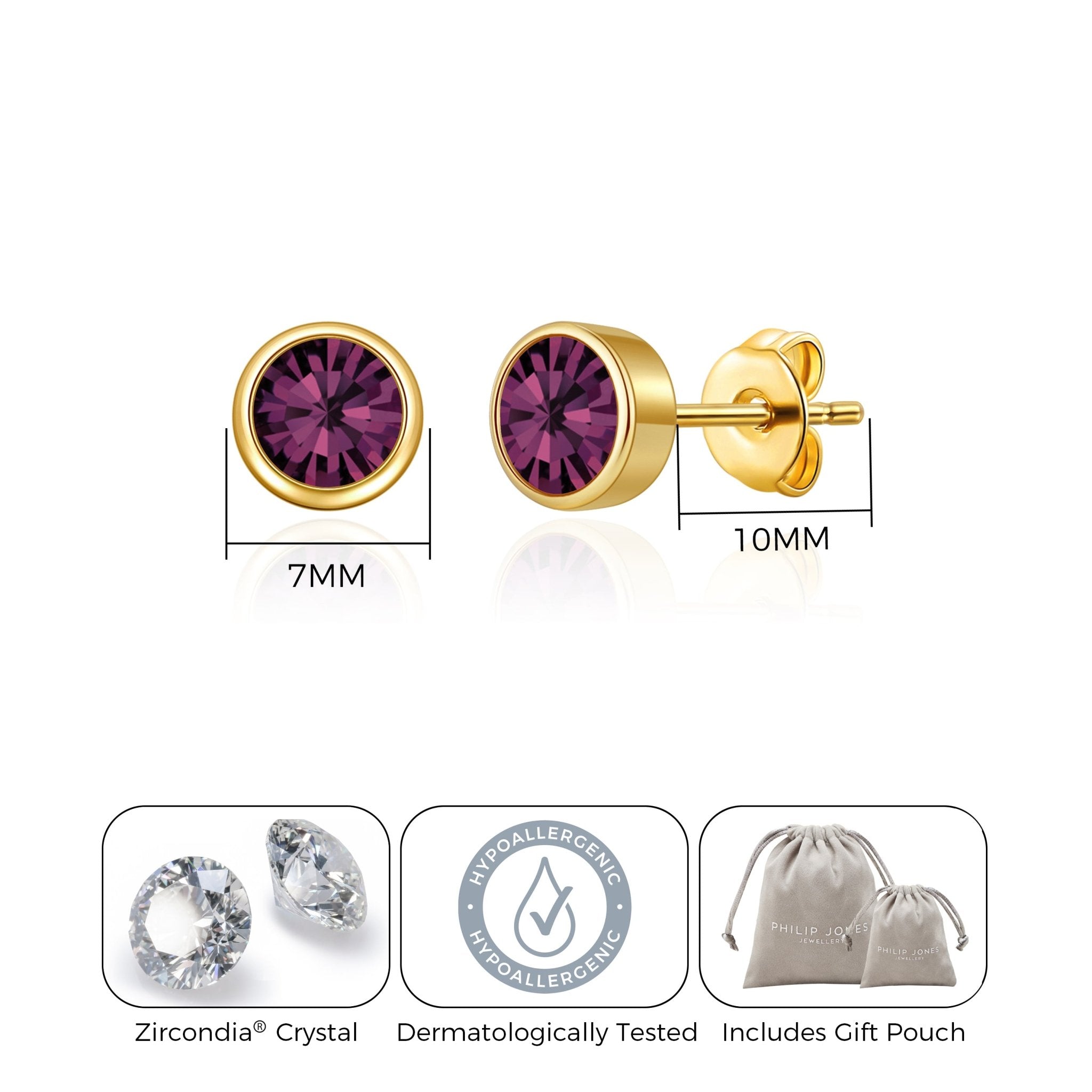 Gold Plated June (Alexandrite) Birthstone Earrings Created with Zircondia® Crystals