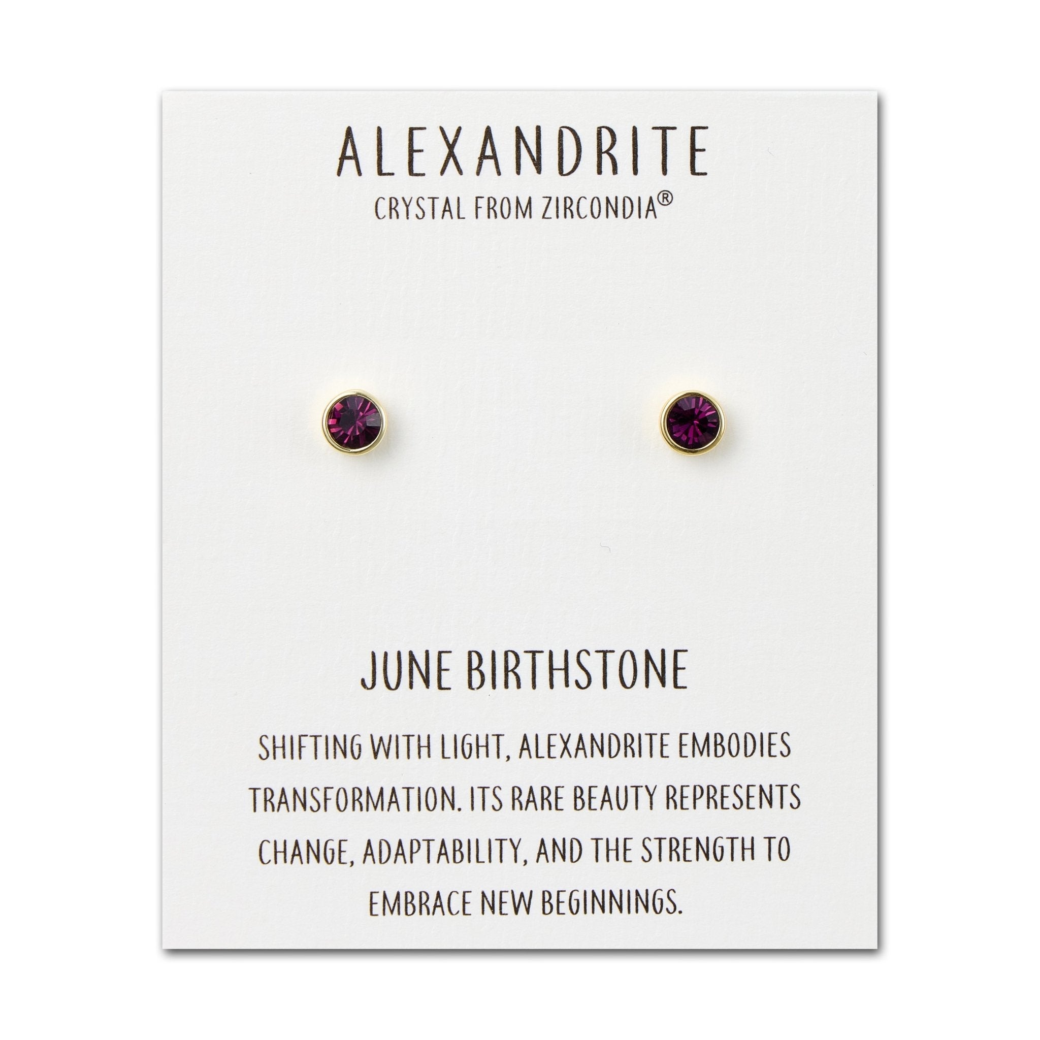 Gold Plated June (Alexandrite) Birthstone Earrings Created with Zircondia® Crystals
