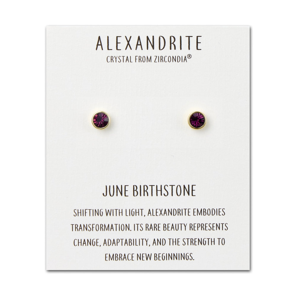 Gold Plated June (Alexandrite) Birthstone Earrings Created with Zircondia® Crystals