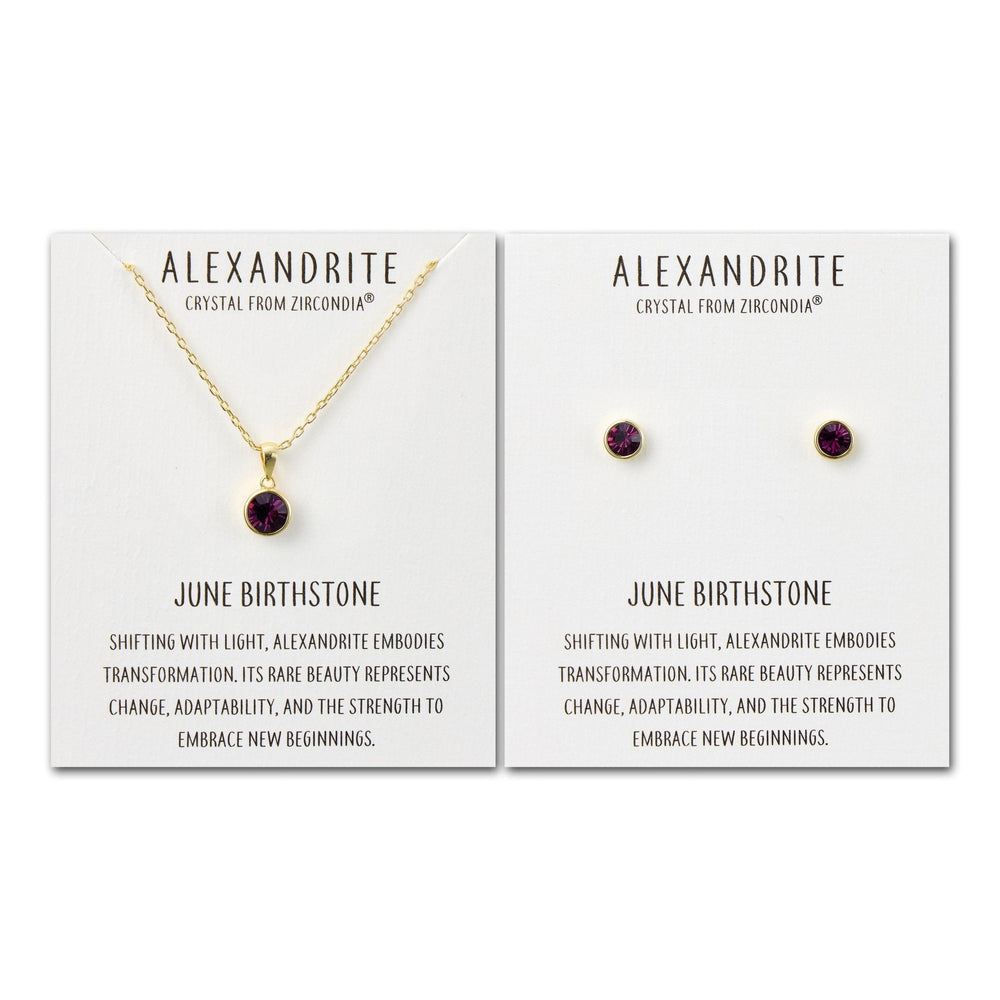 Gold Plated June (Alexandrite) Birthstone Necklace & Earrings Set Created with Zircondia® Crystals