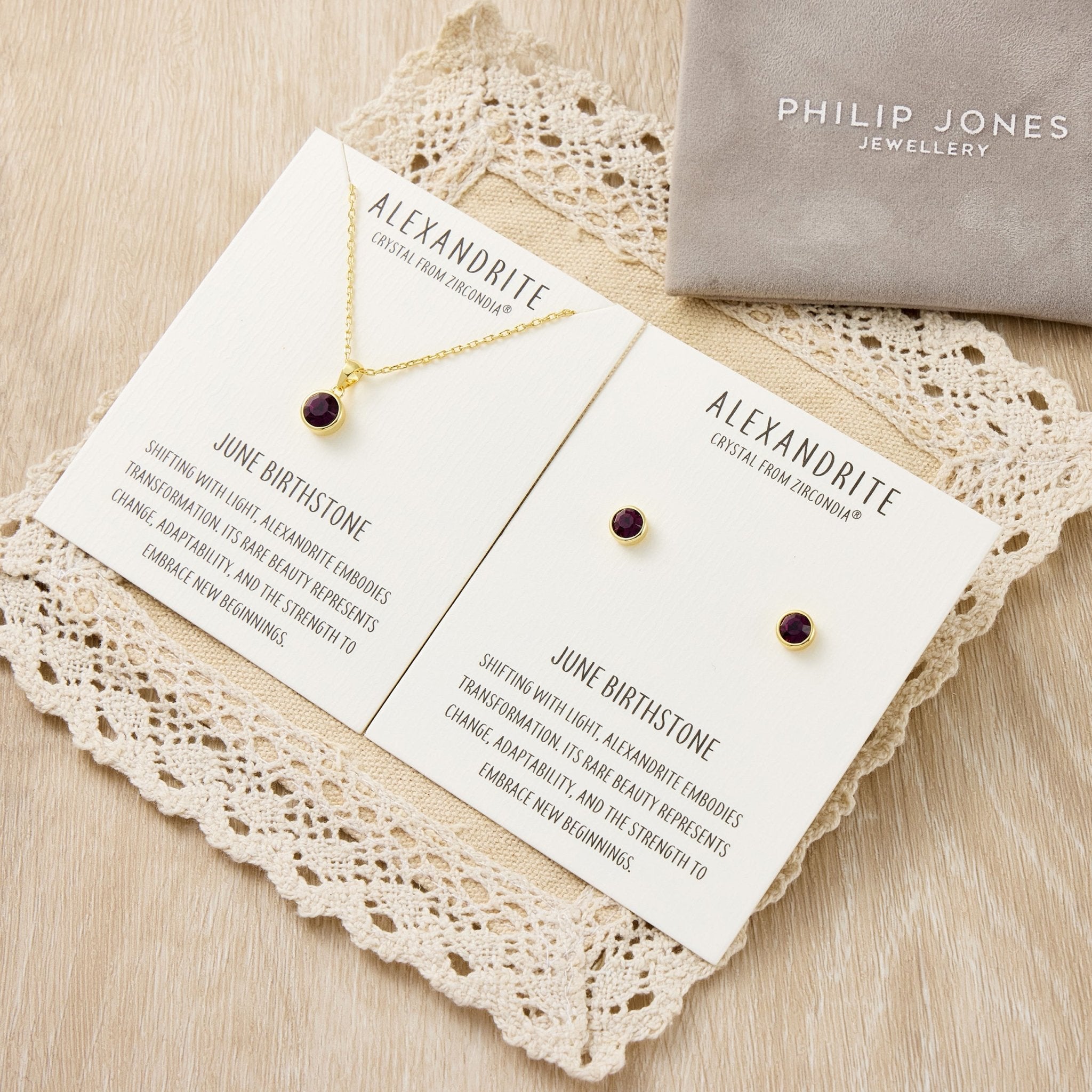 Gold Plated June (Alexandrite) Birthstone Necklace & Earrings Set Created with Zircondia® Crystals