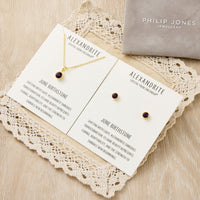 Gold Plated June (Alexandrite) Birthstone Necklace & Earrings Set Created with Zircondia® Crystals