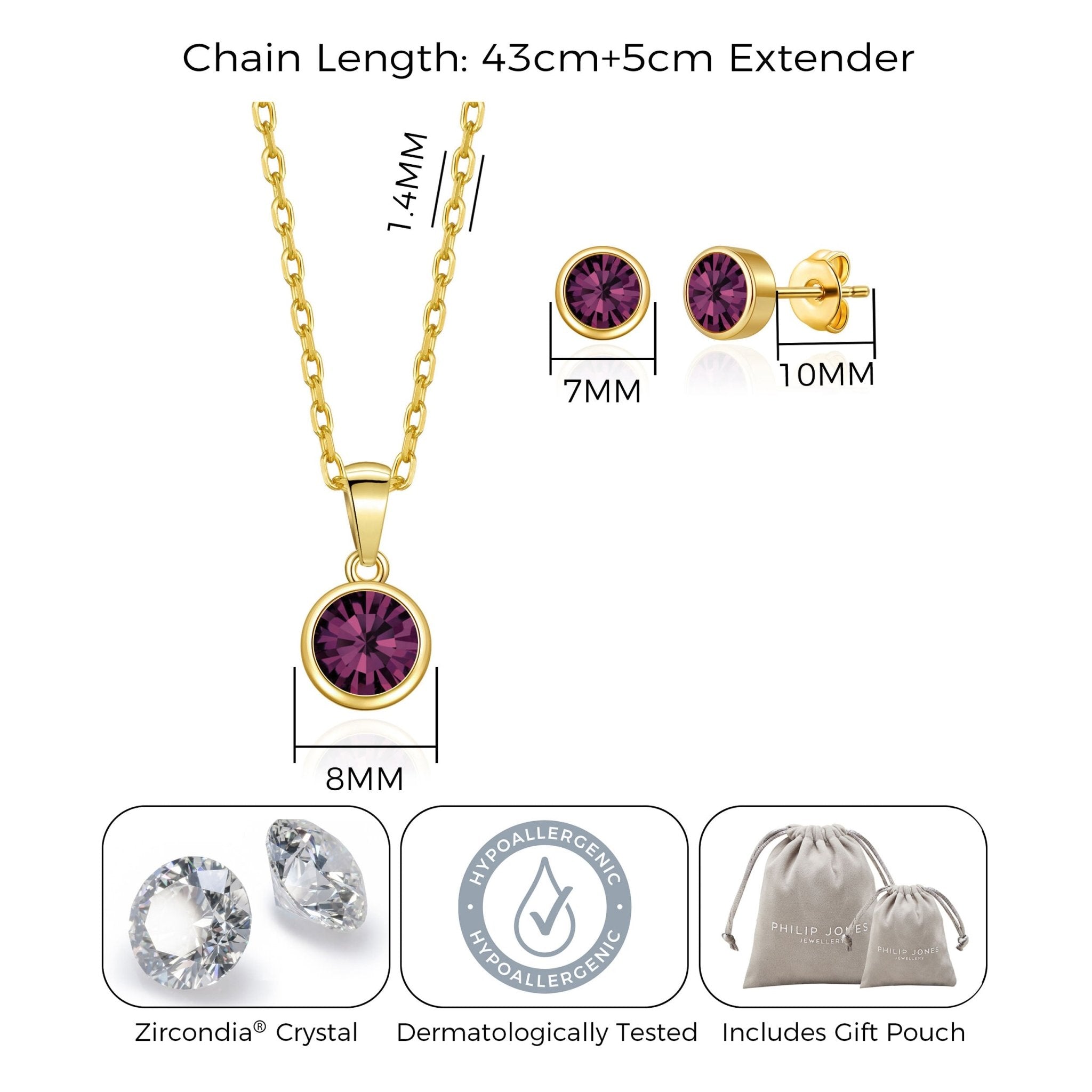 Gold Plated June (Alexandrite) Birthstone Necklace & Earrings Set Created with Zircondia® Crystals