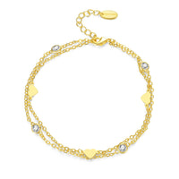 Gold Plated Layered Heart Anklet Created with Zircondia® Crystals