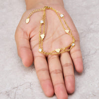 Gold Plated Layered Heart Anklet Created with Zircondia® Crystals