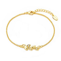 Gold Plated Leaf Chain Bracelet Created with Zircondia® Crystals